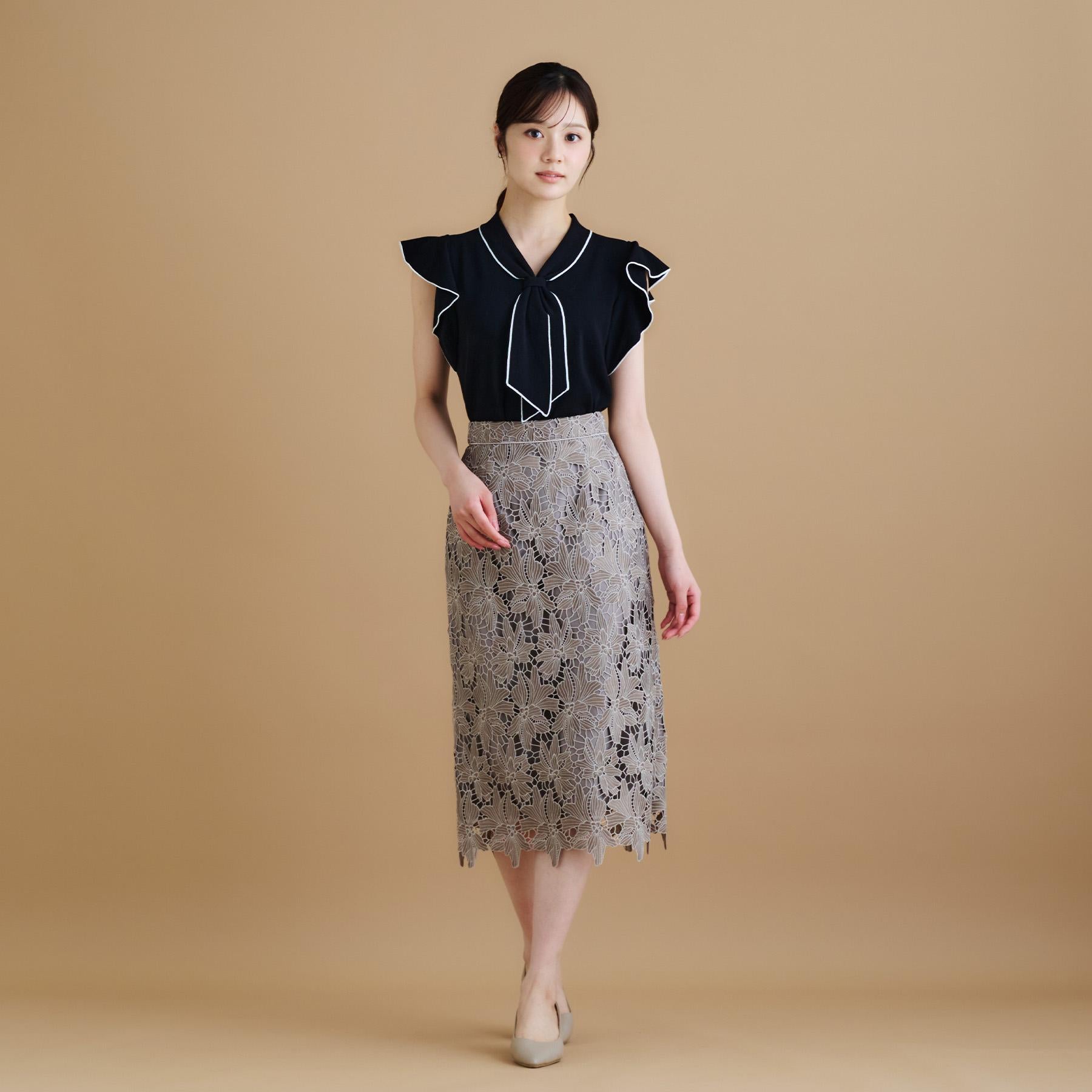 インデックス index 《S-3Lサイズ》バイカラーレースタイトスカート【洗濯機洗い可】 （モカブラウン(042)） モカブラウン(042)