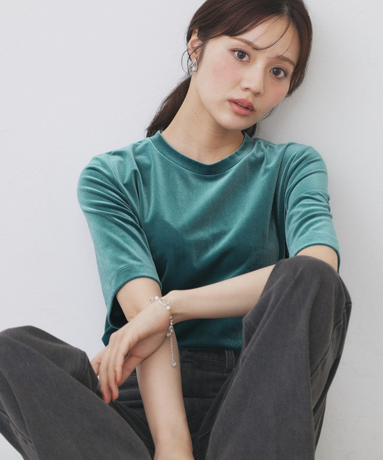 インデックス index ベロアボクシーTシャツ【洗濯機可】 （チャコールグレー(014)） チャコールグレー(014)