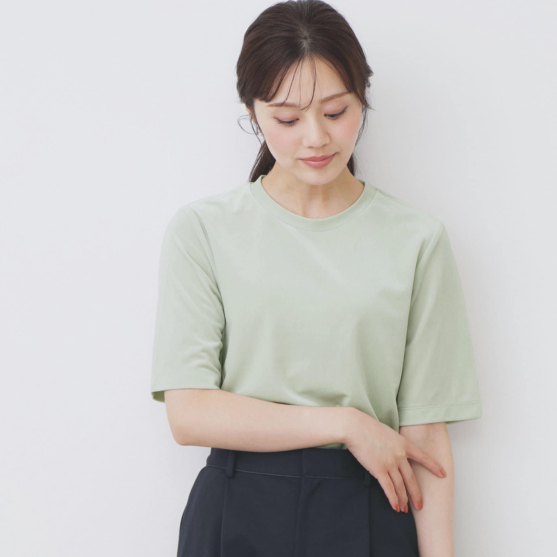 インデックス index ベロアボクシーTシャツ【洗濯機可】 （ライトグリーン(020)） ライトグリーン(020)