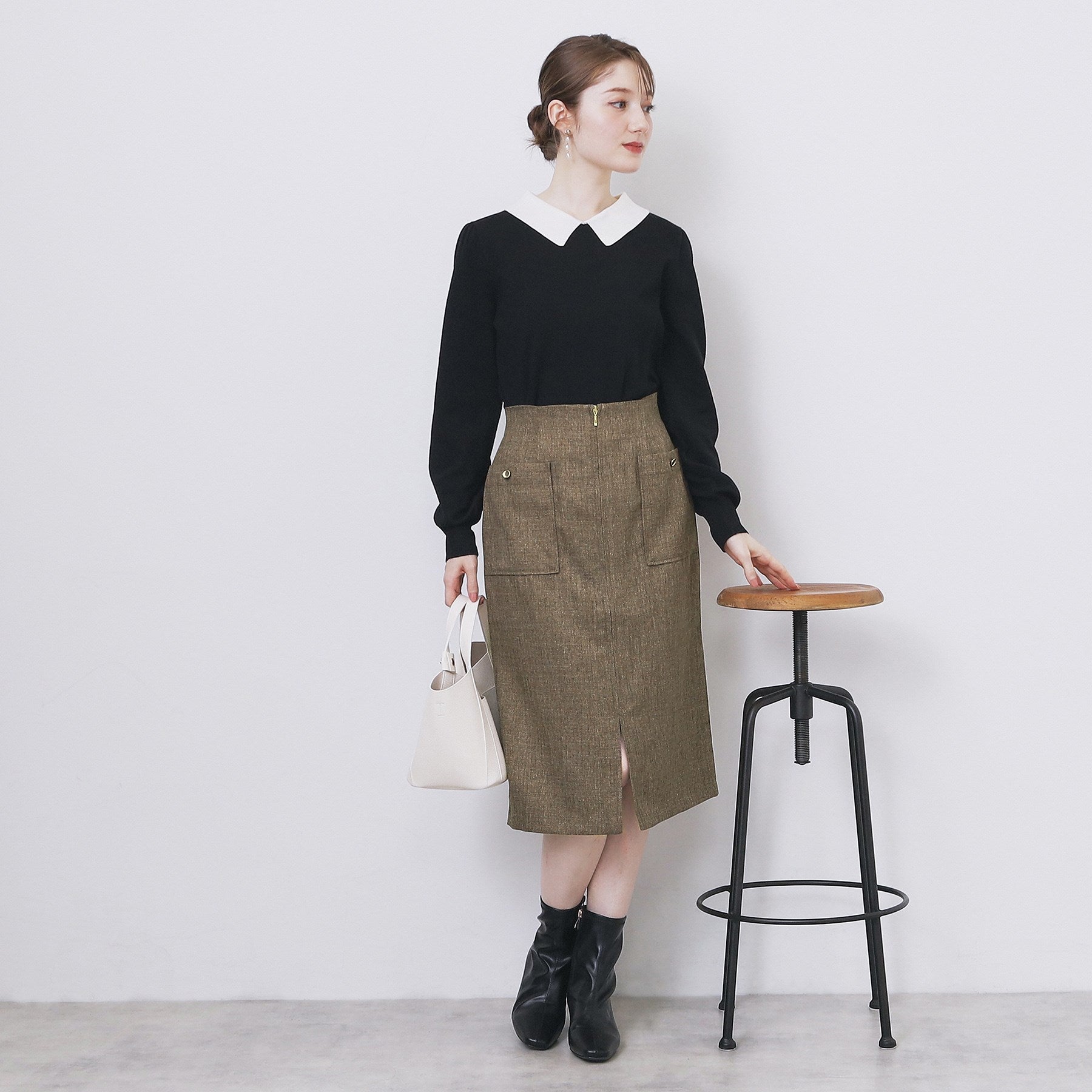 インデックス index ツイード調フロントジップタイトスカート【洗濯機可・防シワ】 （チャコールグレー(014)） チャコールグレー(014)