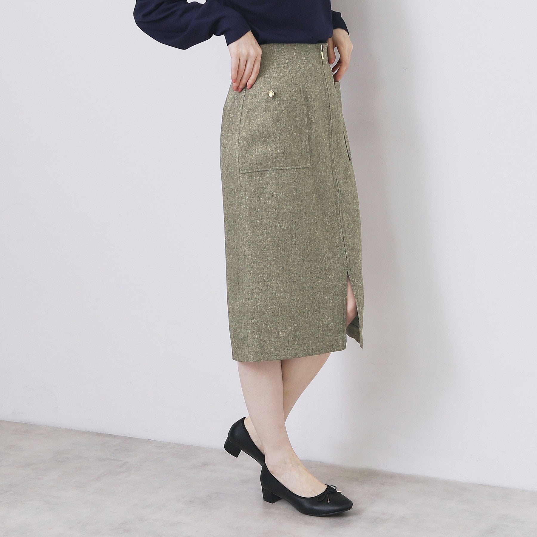 インデックス index ツイード調フロントジップタイトスカート【洗濯機可・防シワ】 （チャコールグレー(014)） チャコールグレー(014)