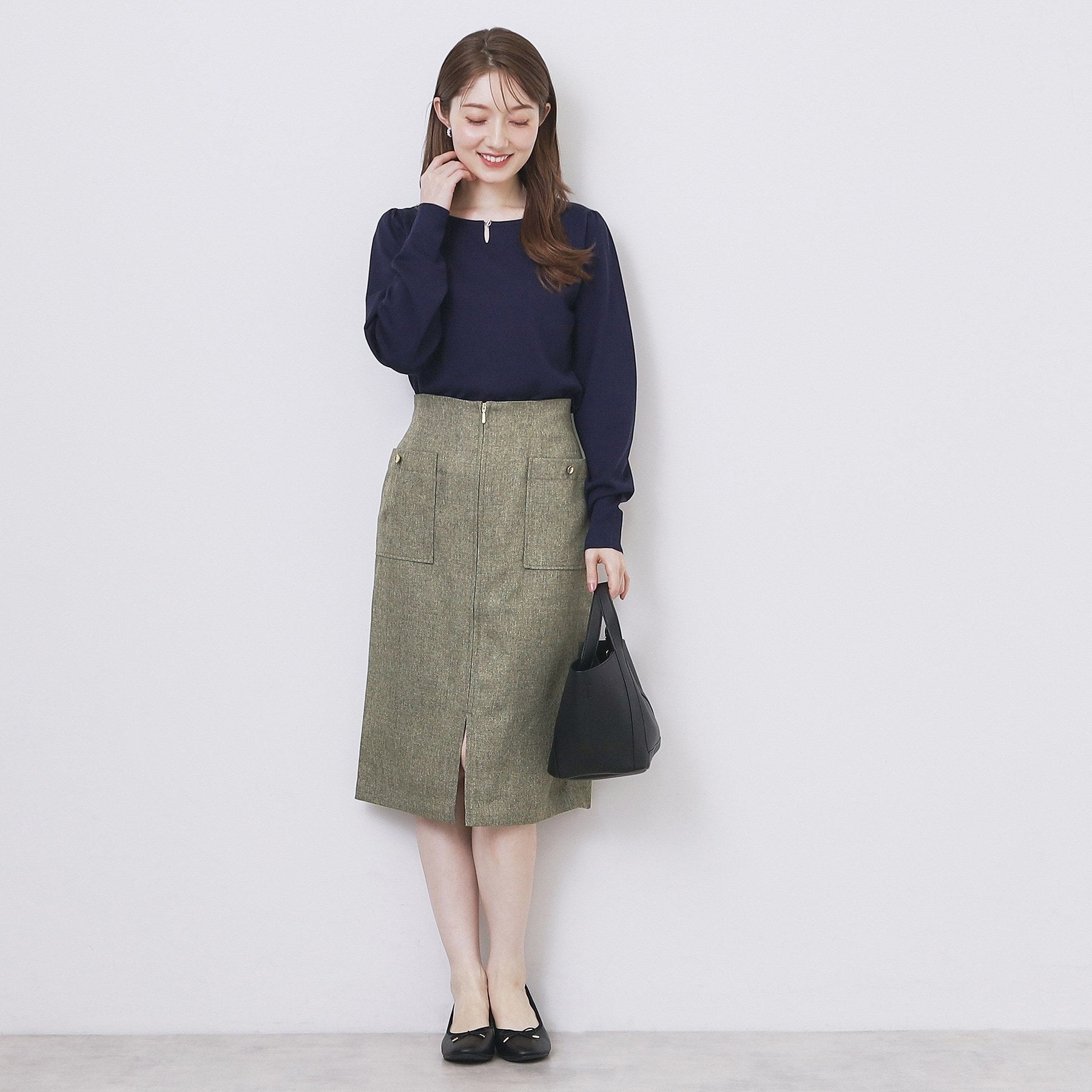 インデックス index ツイード調フロントジップタイトスカート【洗濯機可・防シワ】 （チャコールグレー(014)） チャコールグレー(014)