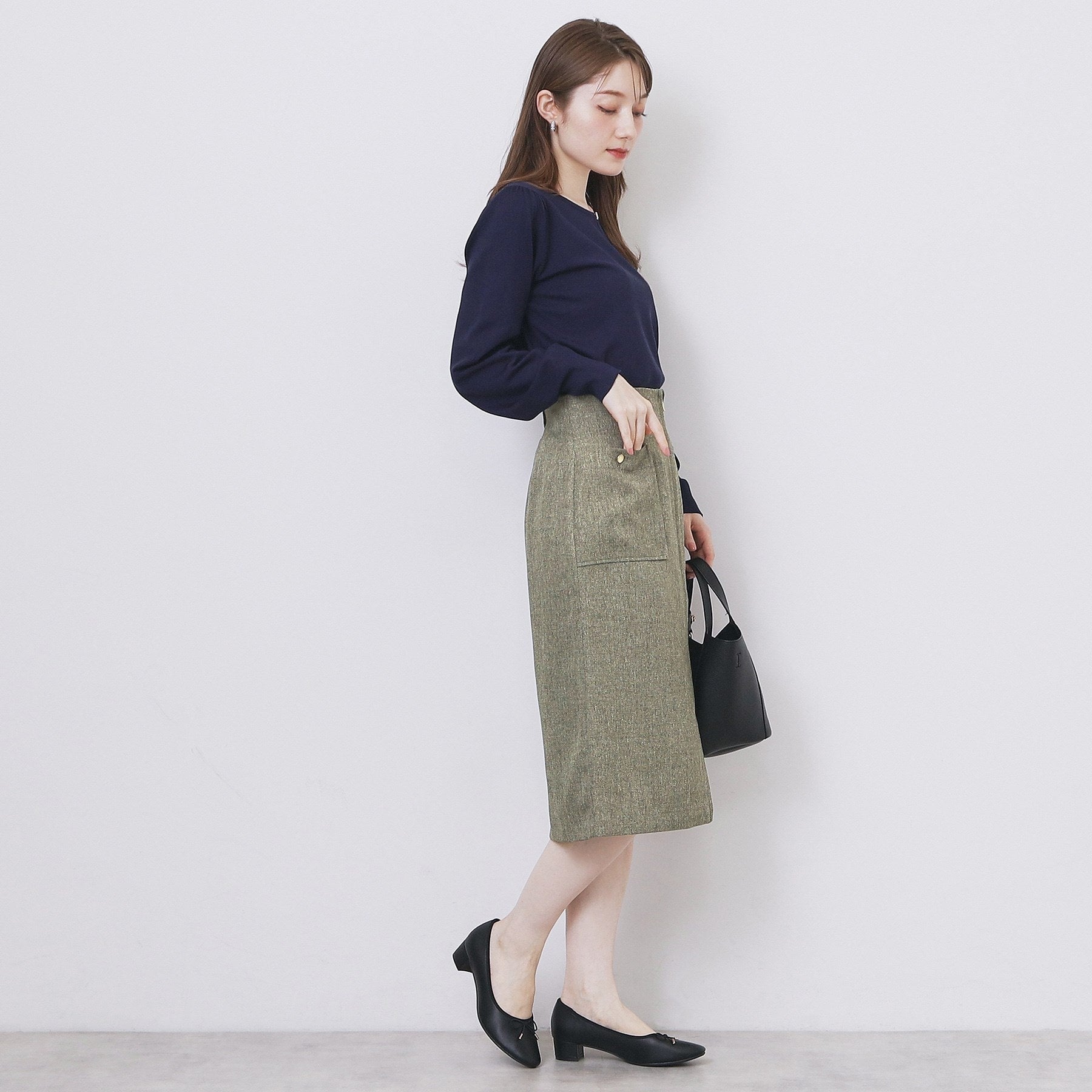 インデックス index ツイード調フロントジップタイトスカート【洗濯機可・防シワ】 （チャコールグレー(014)） チャコールグレー(014)