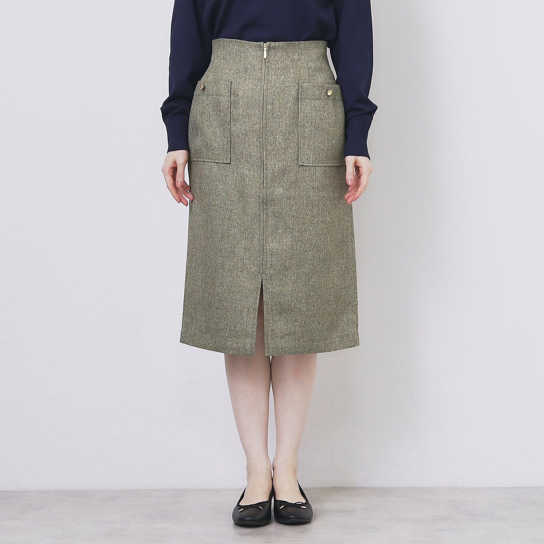 インデックス index ツイード調フロントジップタイトスカート【洗濯機可・防シワ】 （チャコールグレー(014)） チャコールグレー(014)