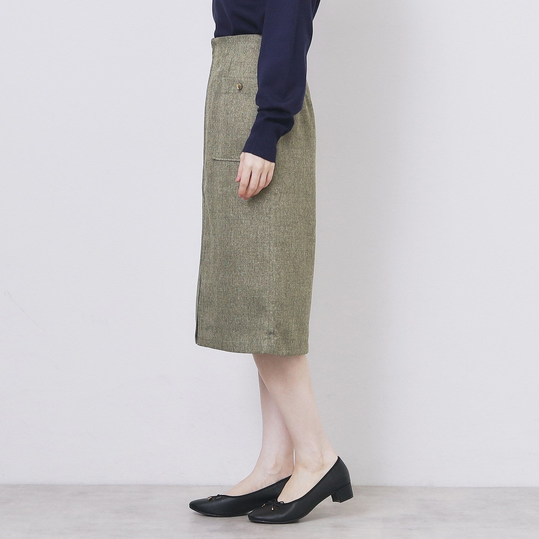 インデックス index ツイード調フロントジップタイトスカート【洗濯機可・防シワ】 （チャコールグレー(014)） チャコールグレー(014)