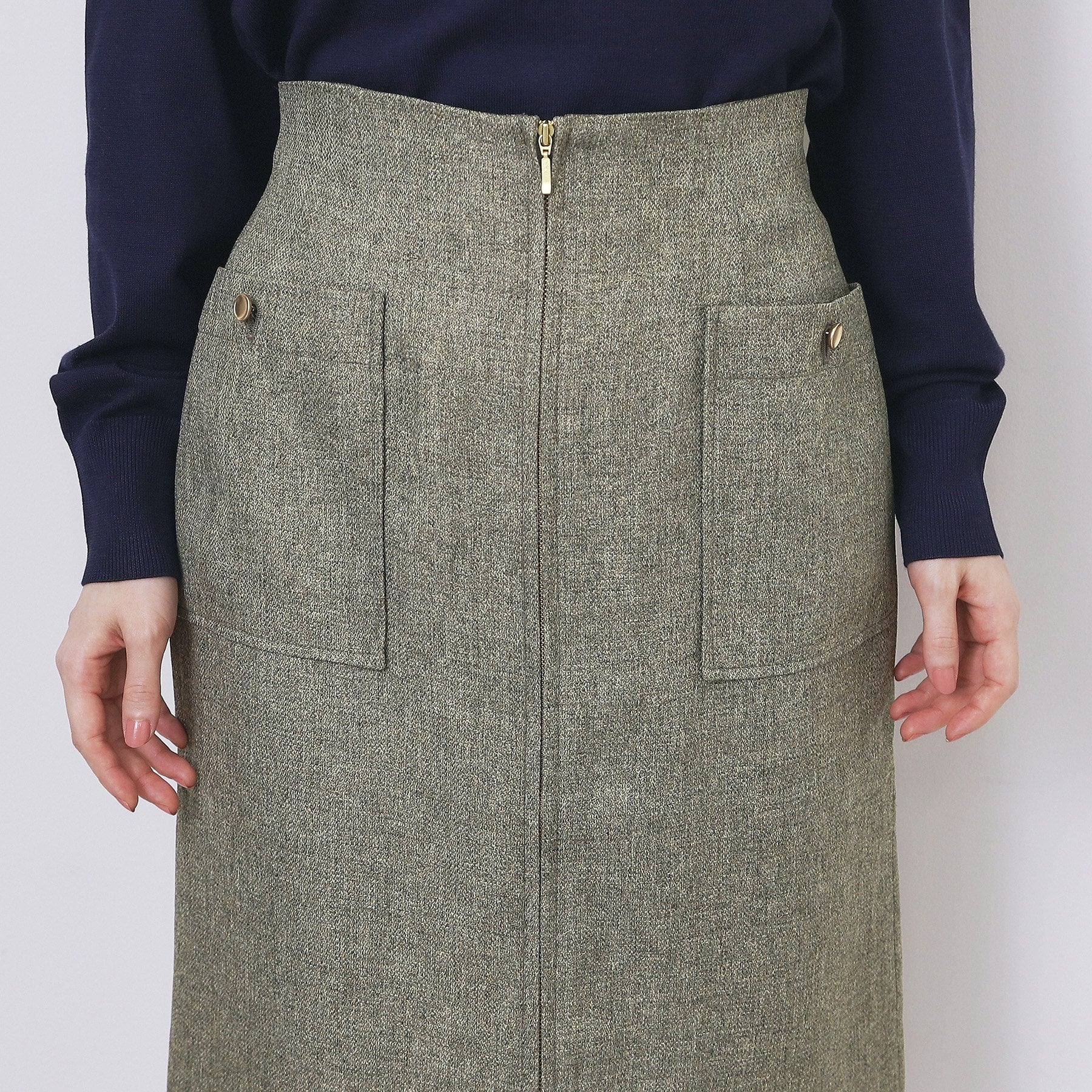 インデックス index ツイード調フロントジップタイトスカート【洗濯機可・防シワ】 （チャコールグレー(014)） チャコールグレー(014)