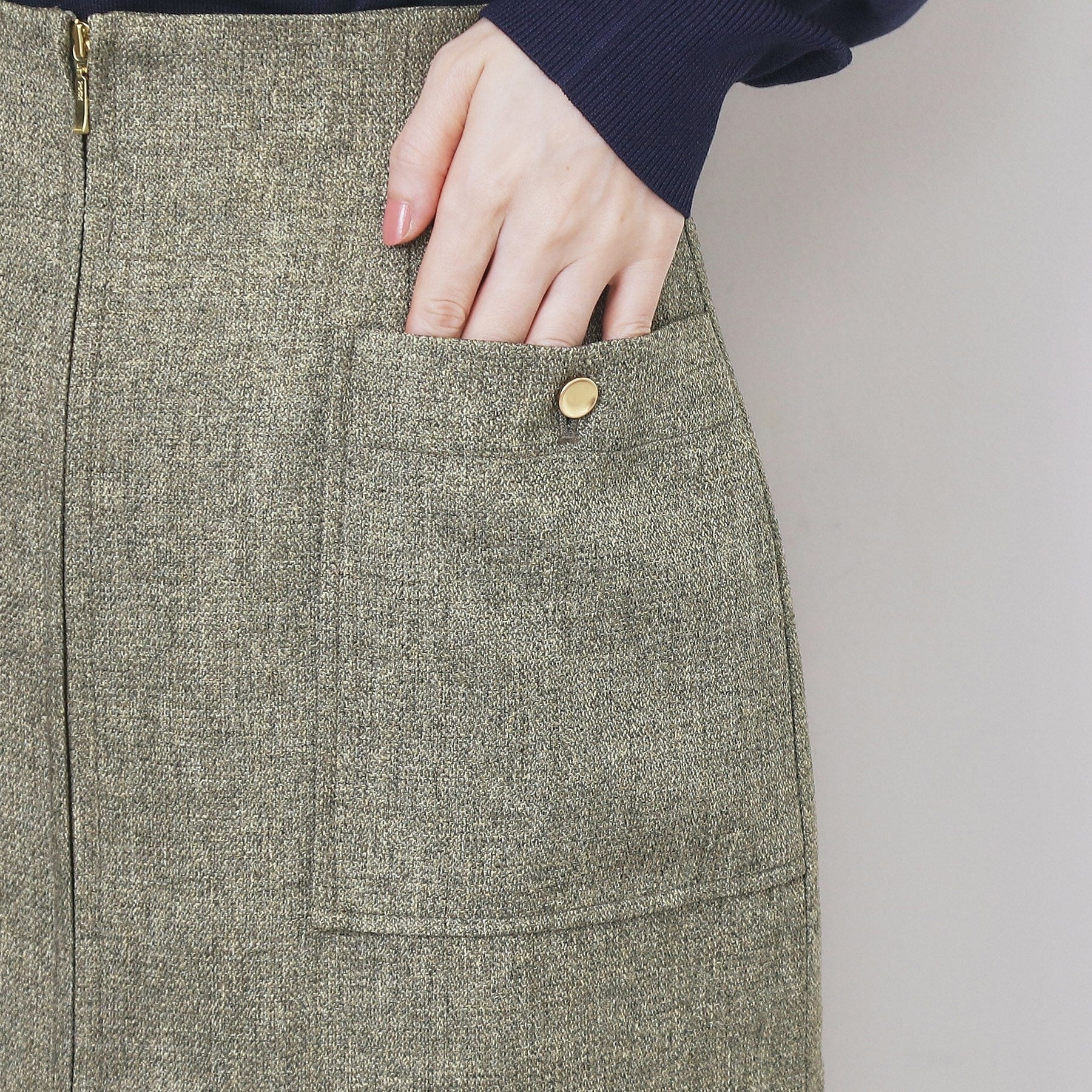 インデックス index ツイード調フロントジップタイトスカート【洗濯機可・防シワ】 （チャコールグレー(014)） チャコールグレー(014)