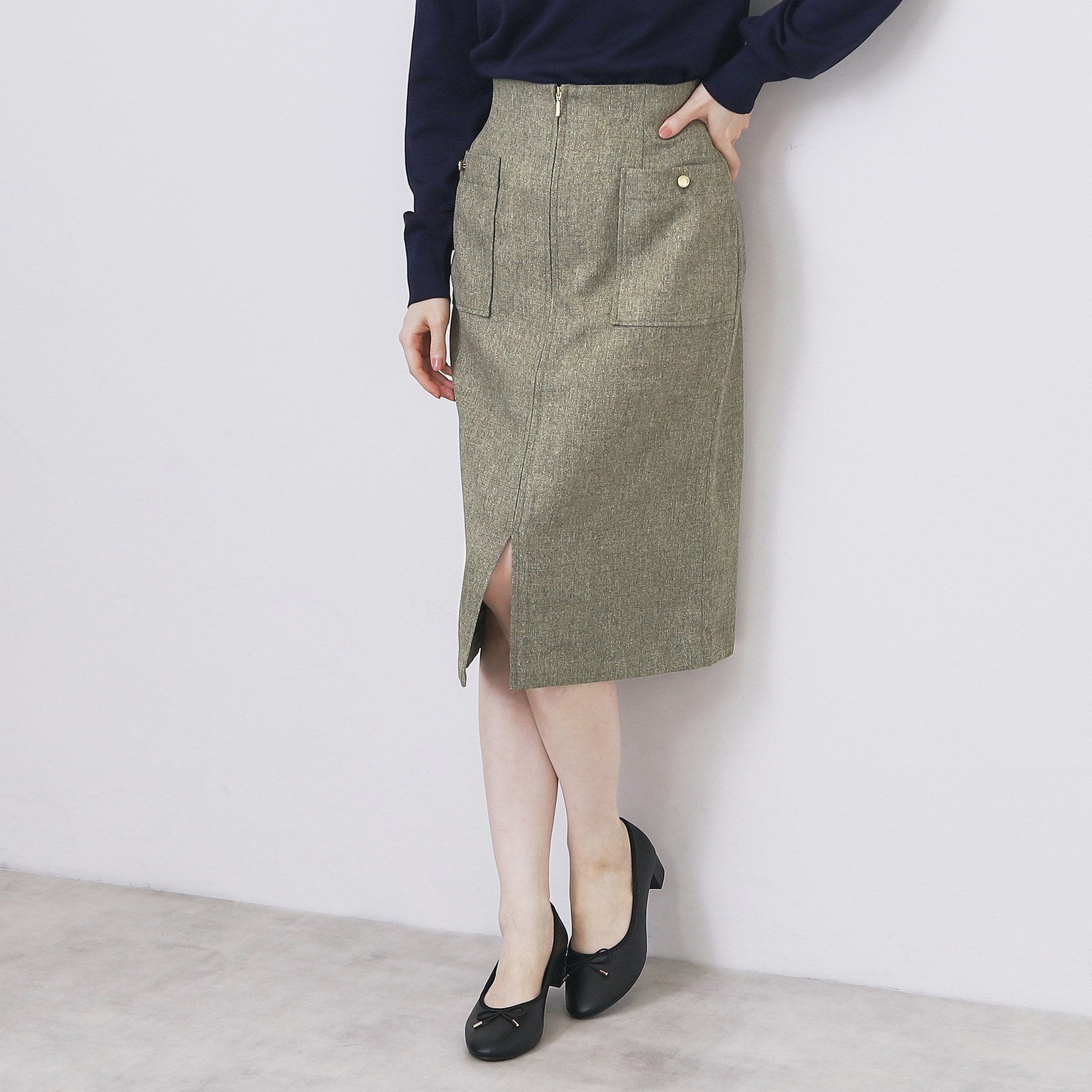 インデックス index ツイード調フロントジップタイトスカート【洗濯機可・防シワ】 （ベージュ(052)） ベージュ(052)