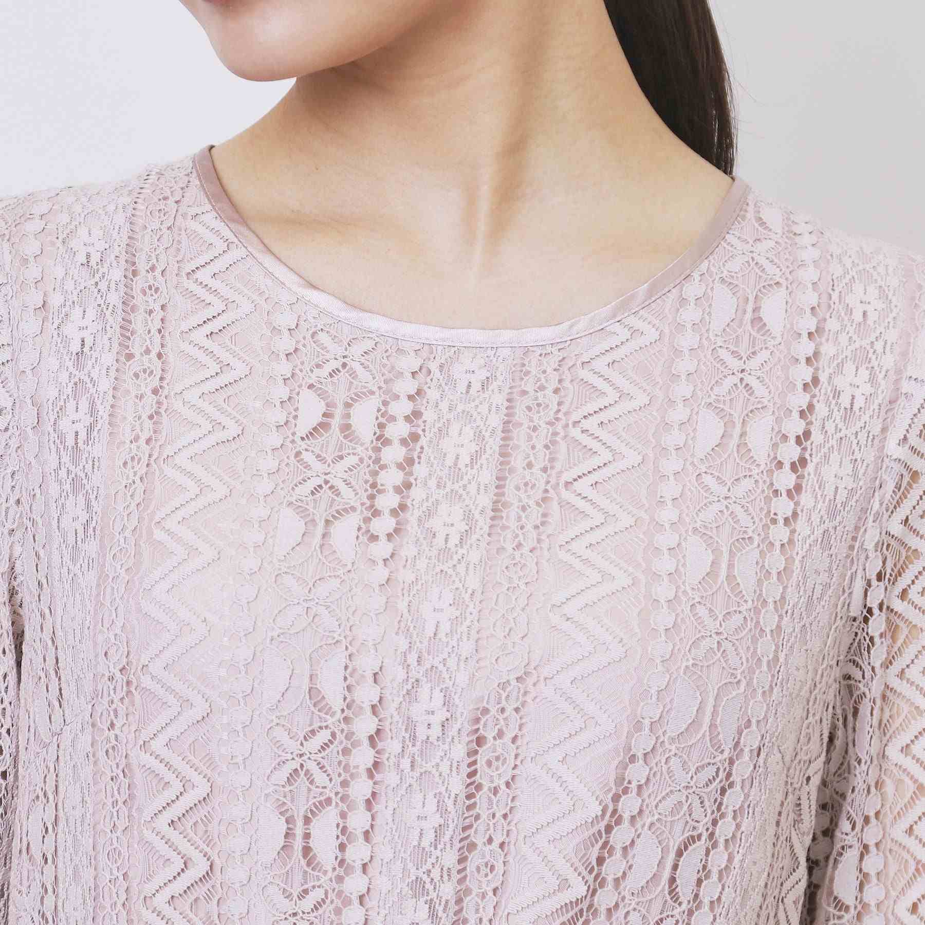 インデックス index 幾何ラインレースフレアスリーブワンピース【洗濯機可】 （ネイビー(094)） ネイビー(094)