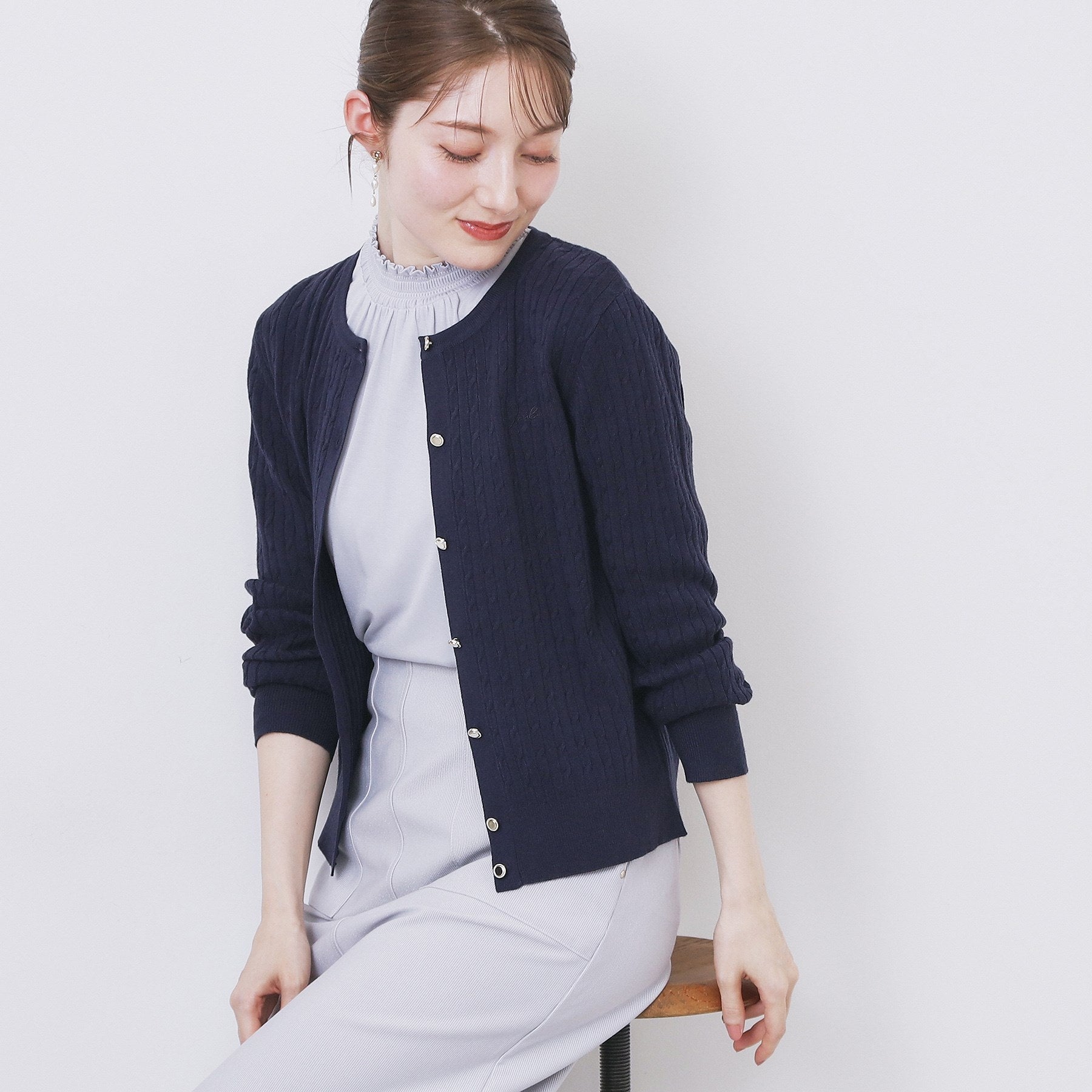 インデックス index ケーブルクルーネックカーディガン【洗濯機可】 （ネイビー(094)） ネイビー(094)