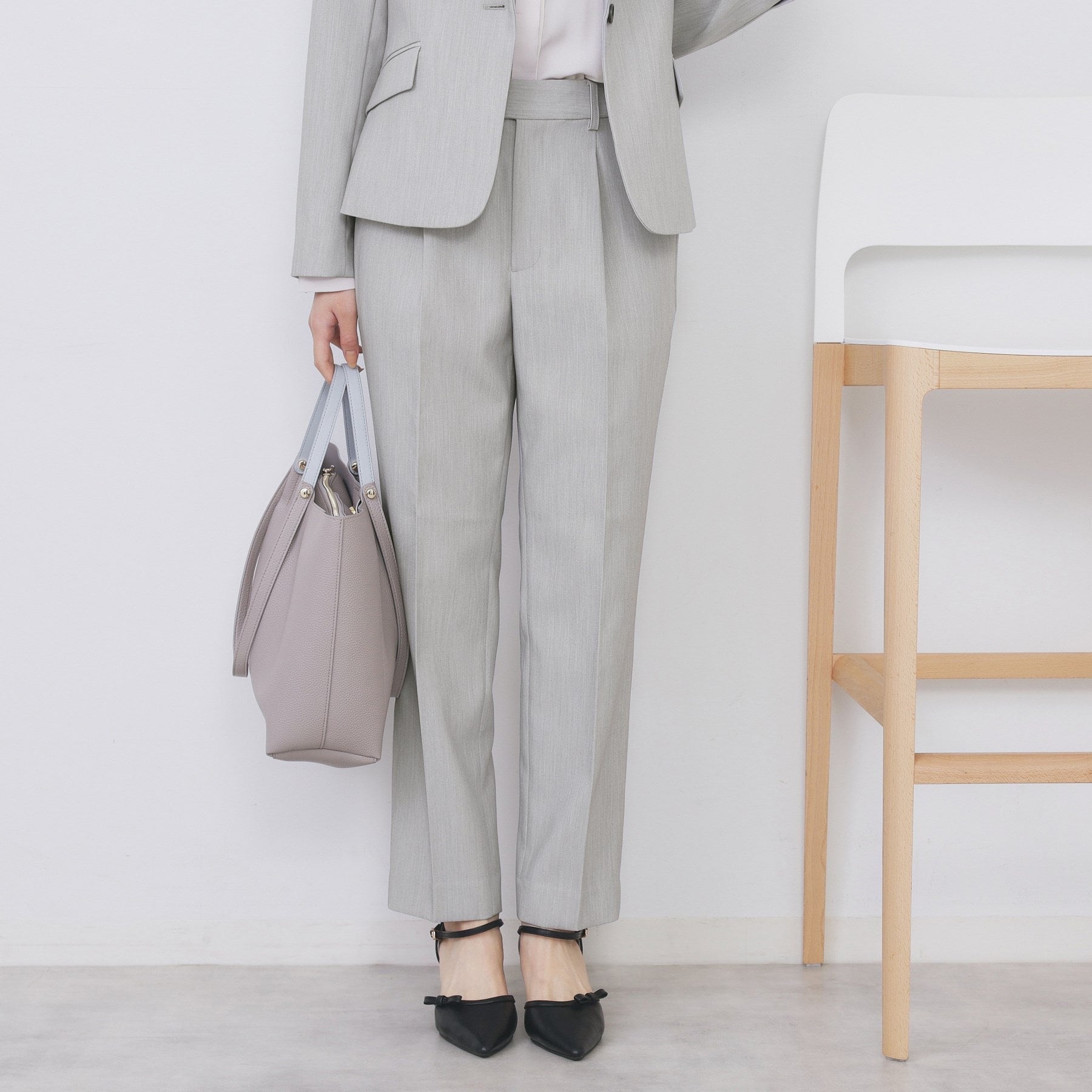 インデックス index セットアップ対応 選べる丈 ストレッチダブルクロステーパードパンツ【洗濯機可・防シワ・ストレッチ】 （ライトベージュ(051)） ライトベージュ(051)