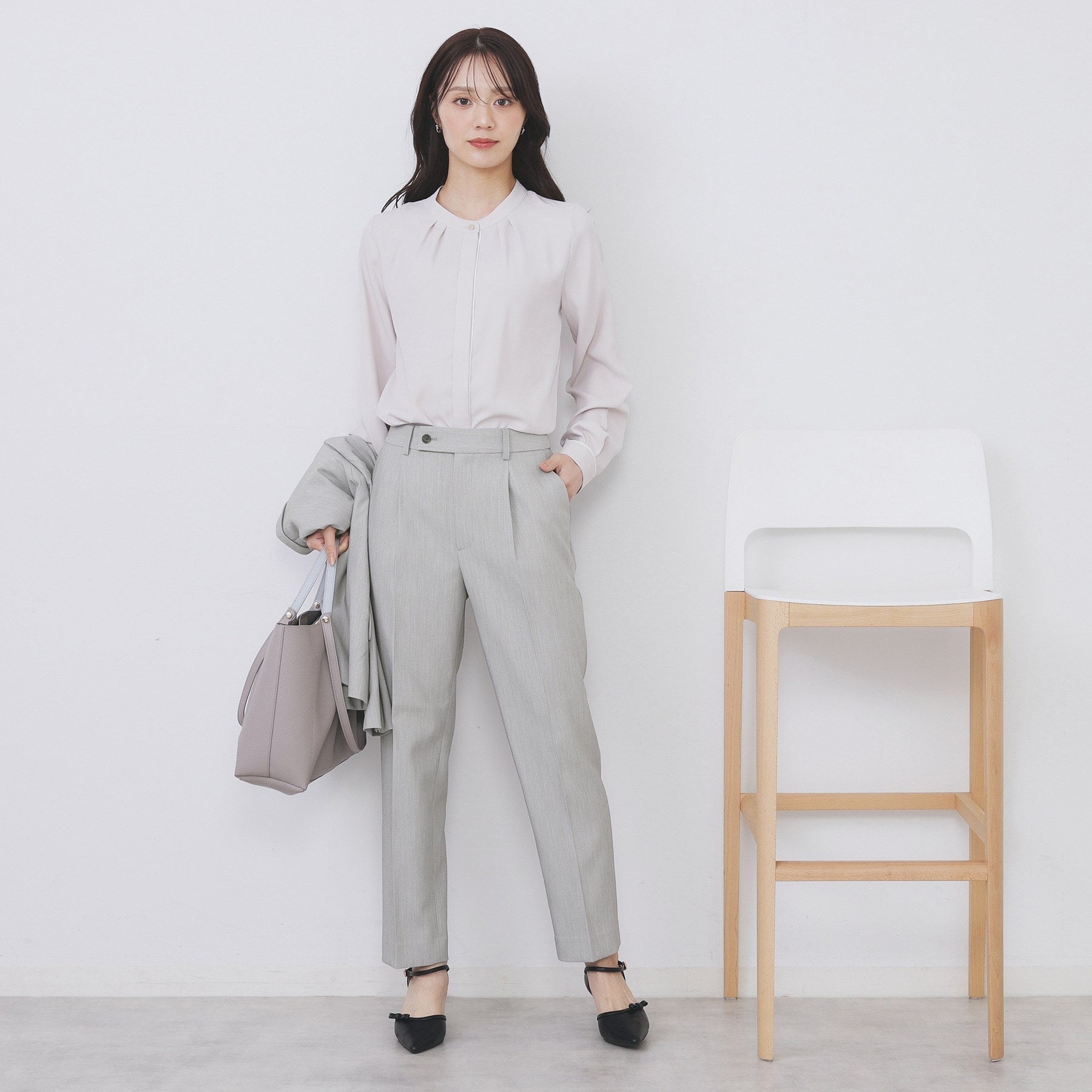 インデックス index セットアップ対応 選べる丈 ストレッチダブルクロステーパードパンツ【洗濯機可・防シワ・ストレッチ】 （ライトベージュ(051)） ライトベージュ(051)