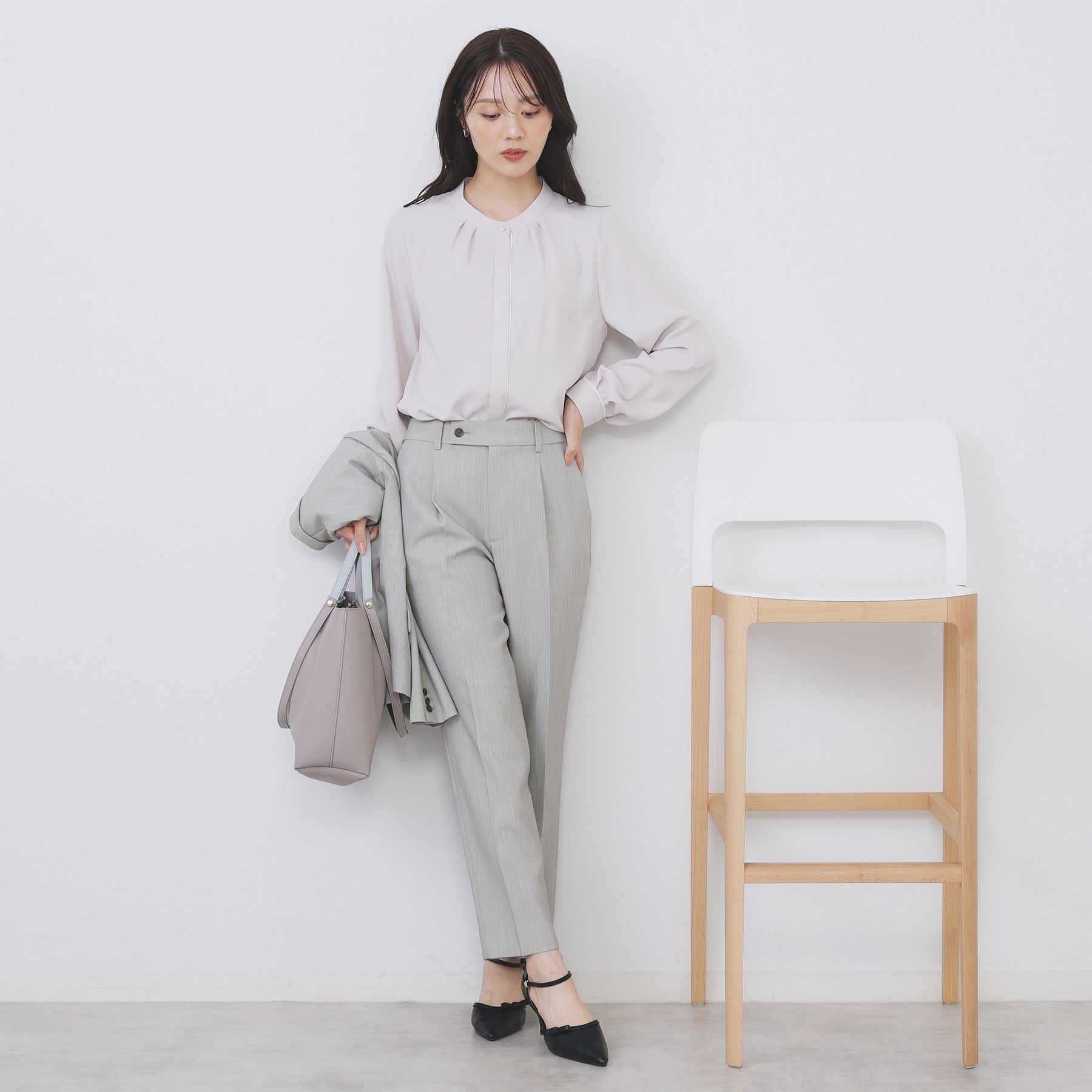 インデックス index セットアップ対応 選べる丈 ストレッチダブルクロステーパードパンツ【洗濯機可・防シワ・ストレッチ】 （ライトベージュ(051)） ライトベージュ(051)