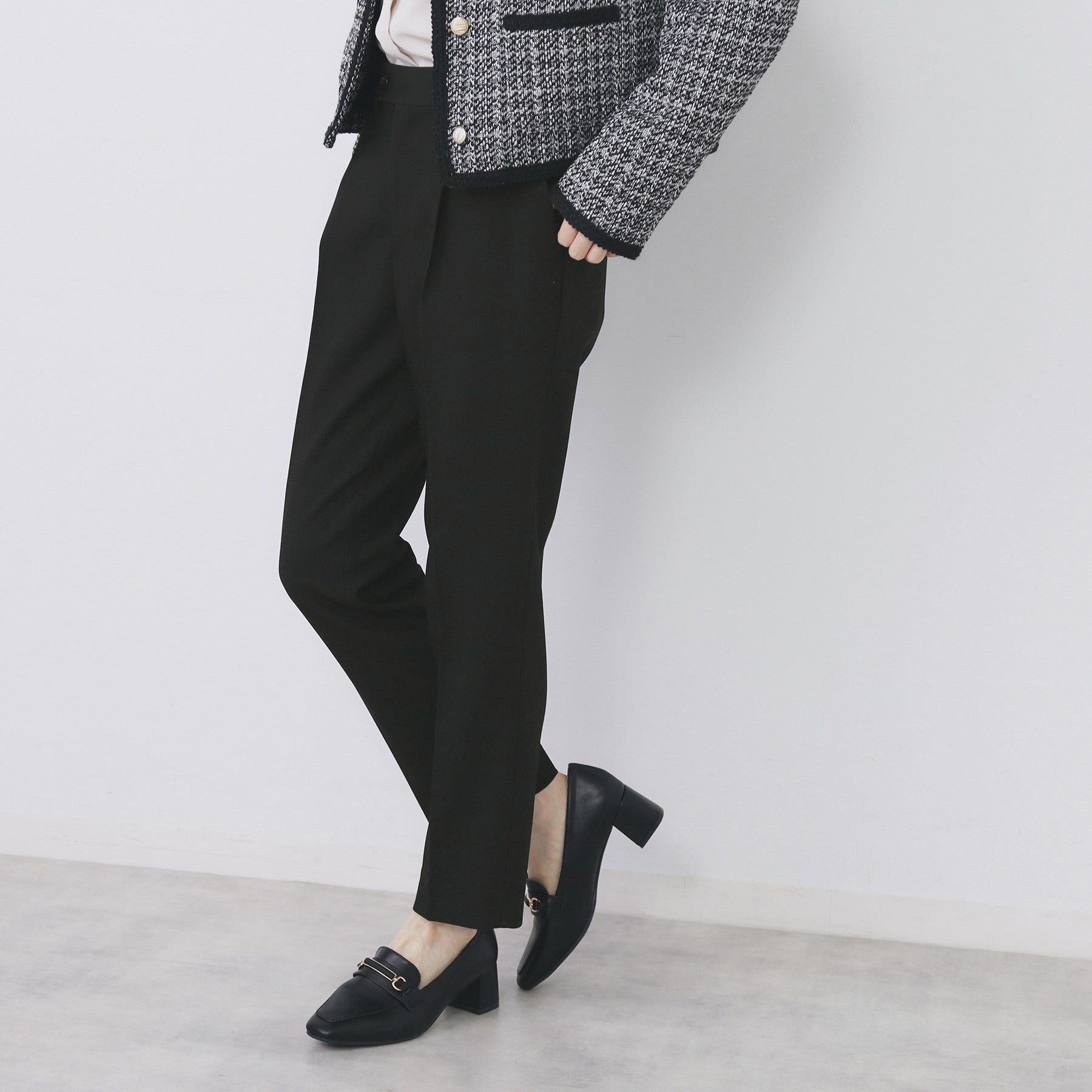 インデックス index セットアップ対応 選べる丈 ストレッチダブルクロステーパードパンツ【洗濯機可・防シワ・ストレッチ】 （ライトベージュ(051)） ライトベージュ(051)