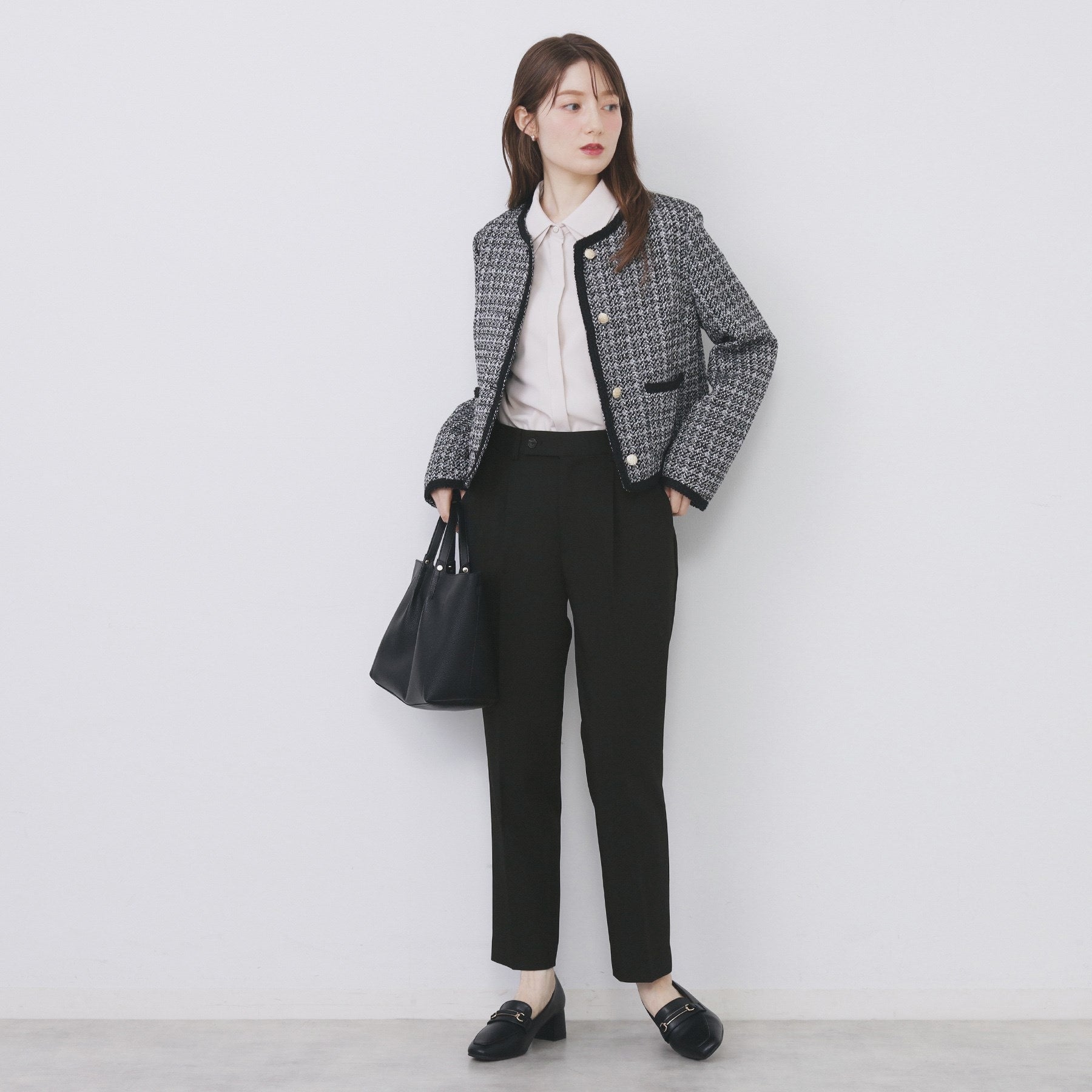 インデックス index セットアップ対応 選べる丈 ストレッチダブルクロステーパードパンツ【洗濯機可・防シワ・ストレッチ】 （ライトベージュ(051)） ライトベージュ(051)