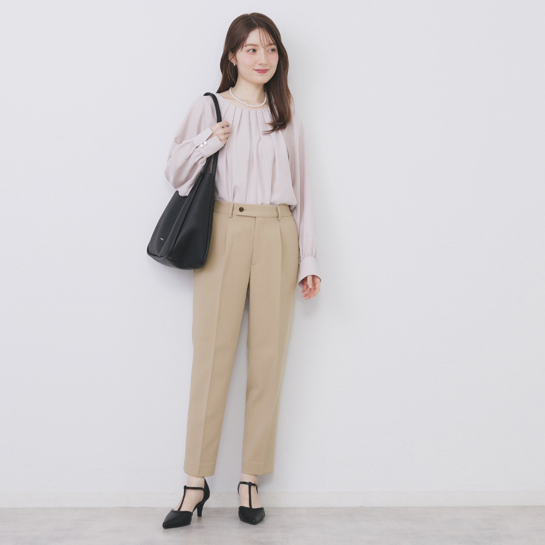 インデックス index セットアップ対応 選べる丈 ストレッチダブルクロステーパードパンツ【洗濯機可・防シワ・ストレッチ】 （ライトベージュ(051)） ライトベージュ(051)