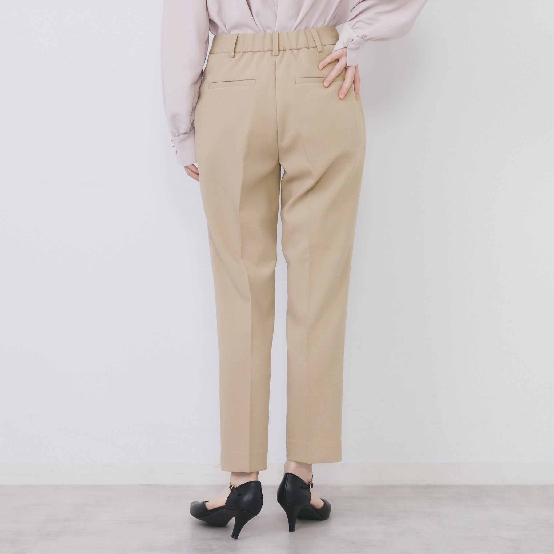 インデックス index セットアップ対応 選べる丈 ストレッチダブルクロステーパードパンツ【洗濯機可・防シワ・ストレッチ】 （ライトベージュ(051)） ライトベージュ(051)