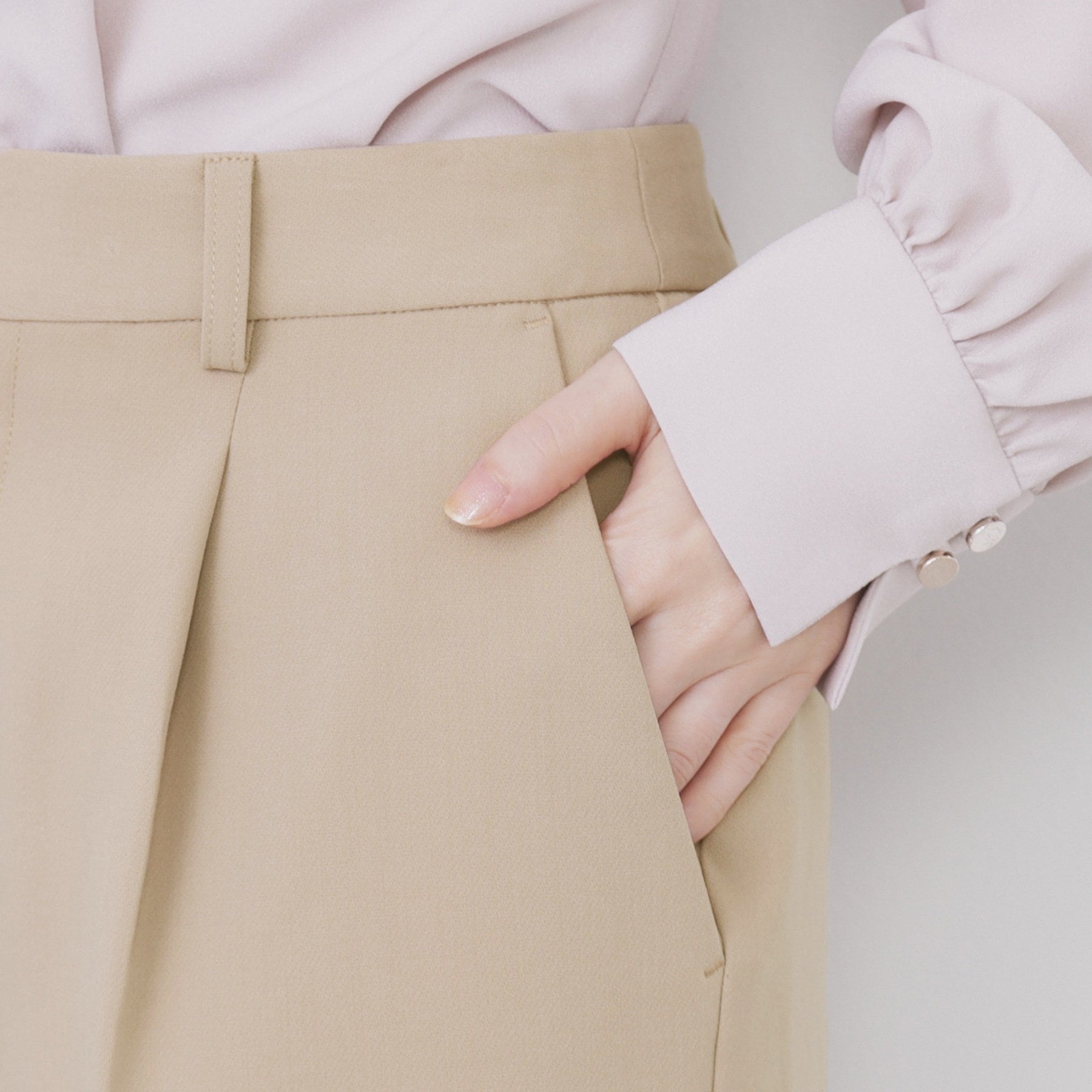 インデックス index セットアップ対応 選べる丈 ストレッチダブルクロステーパードパンツ【洗濯機可・防シワ・ストレッチ】 （ライトベージュ(051)） ライトベージュ(051)