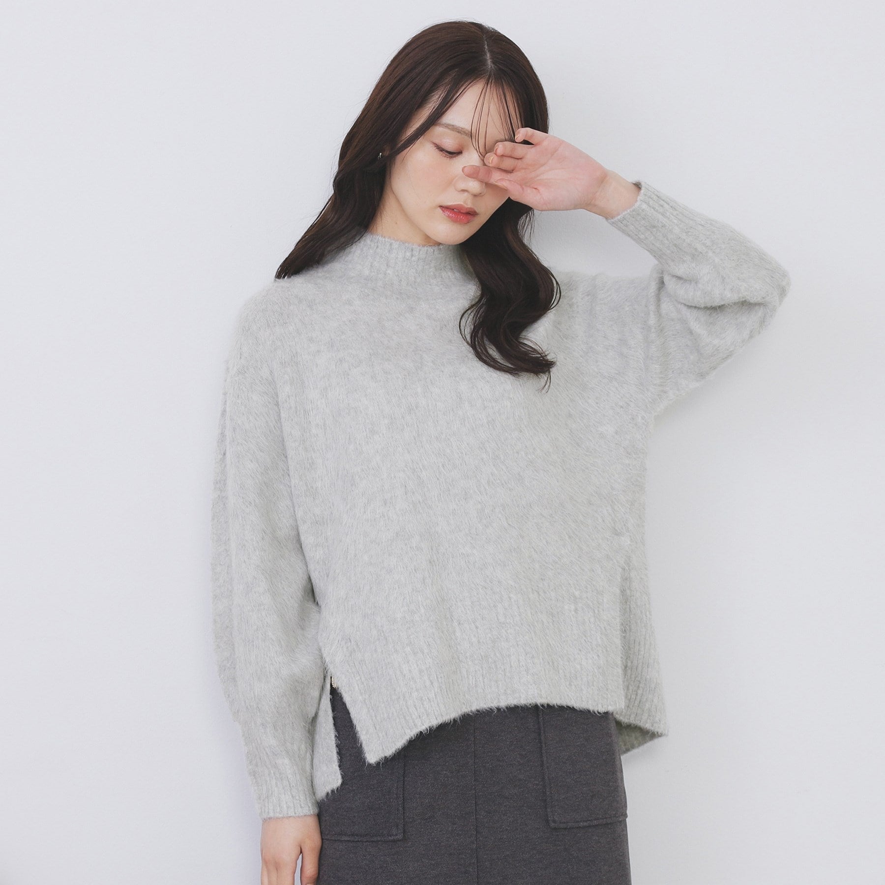 インデックス index ブライトフェザーハイネックパフニット【洗濯機可】 （グリーン(025)） グリーン(025)