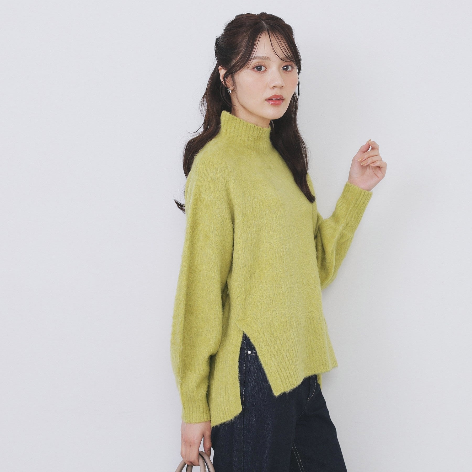 インデックス index ブライトフェザーハイネックパフニット【洗濯機可】 （グリーン(025)） グリーン(025)