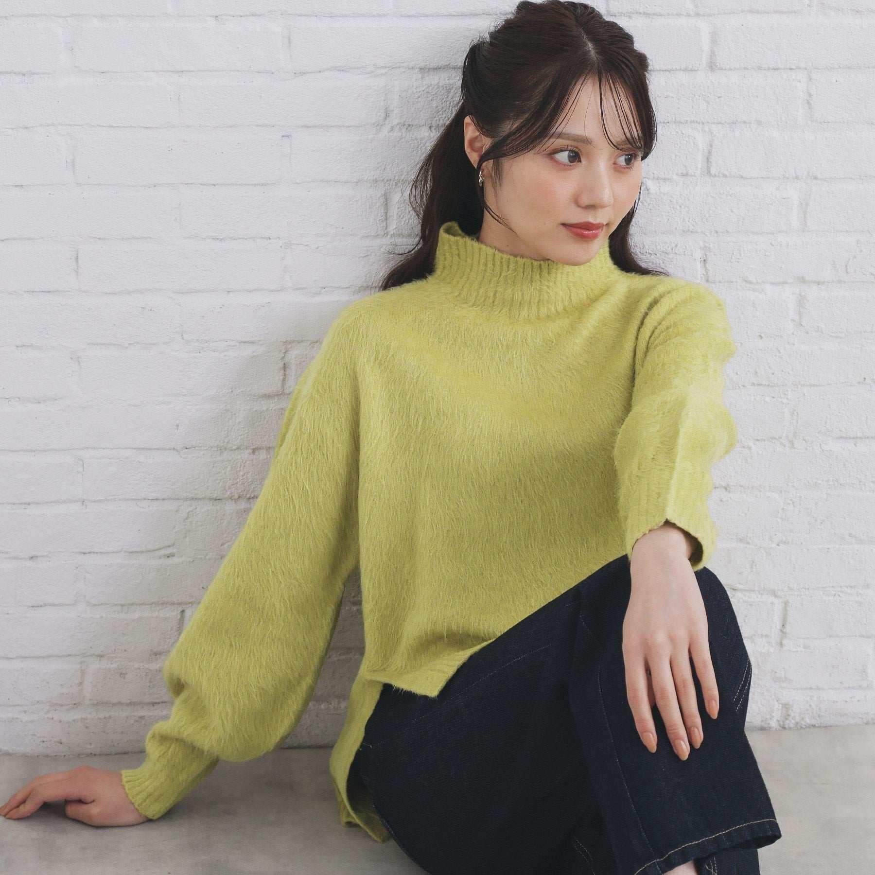 インデックス index ブライトフェザーハイネックパフニット【洗濯機可】 （グリーン(025)） グリーン(025)