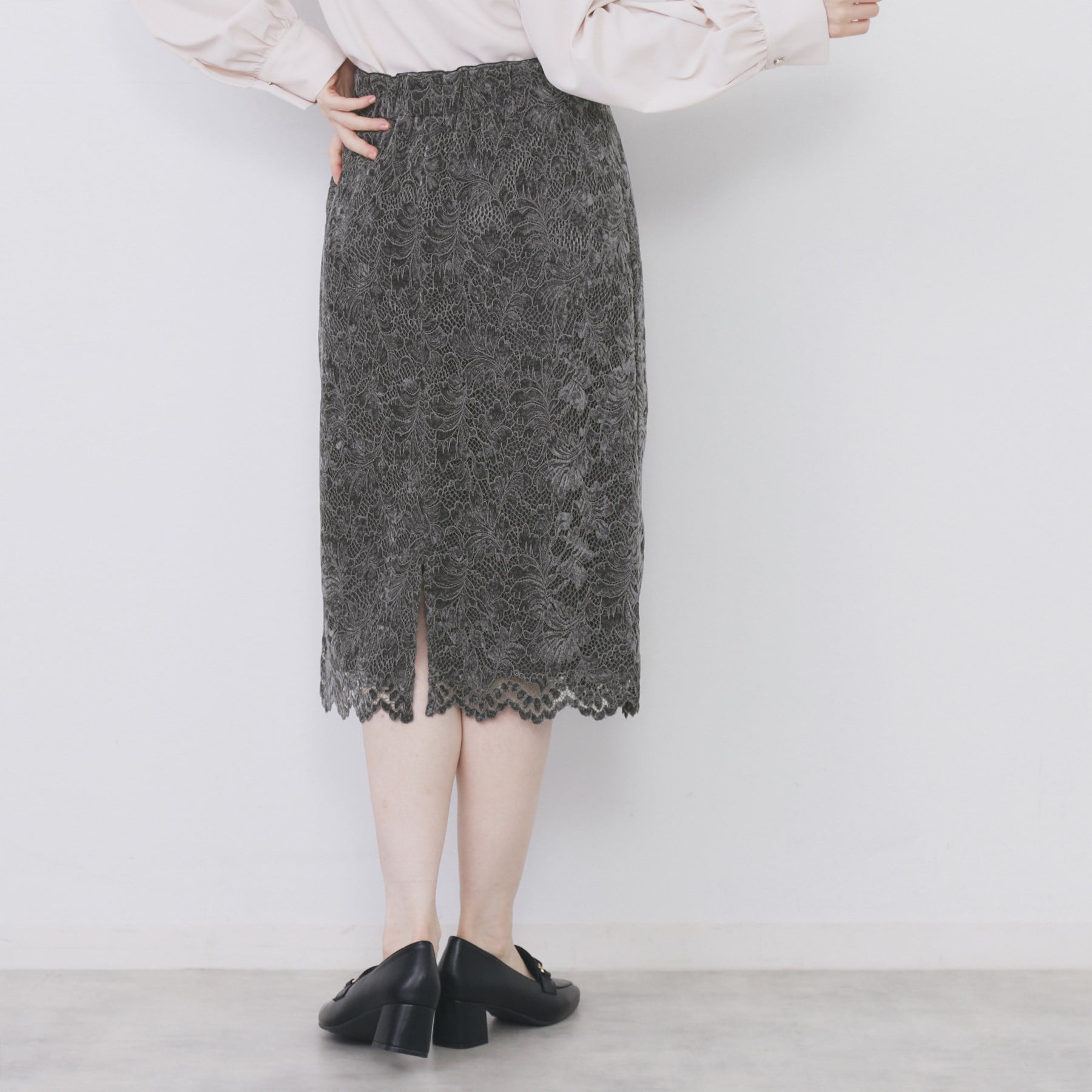 インデックス index モールレースタイトスカート【洗濯機可】 （チャコールグレー(014)） チャコールグレー(014)