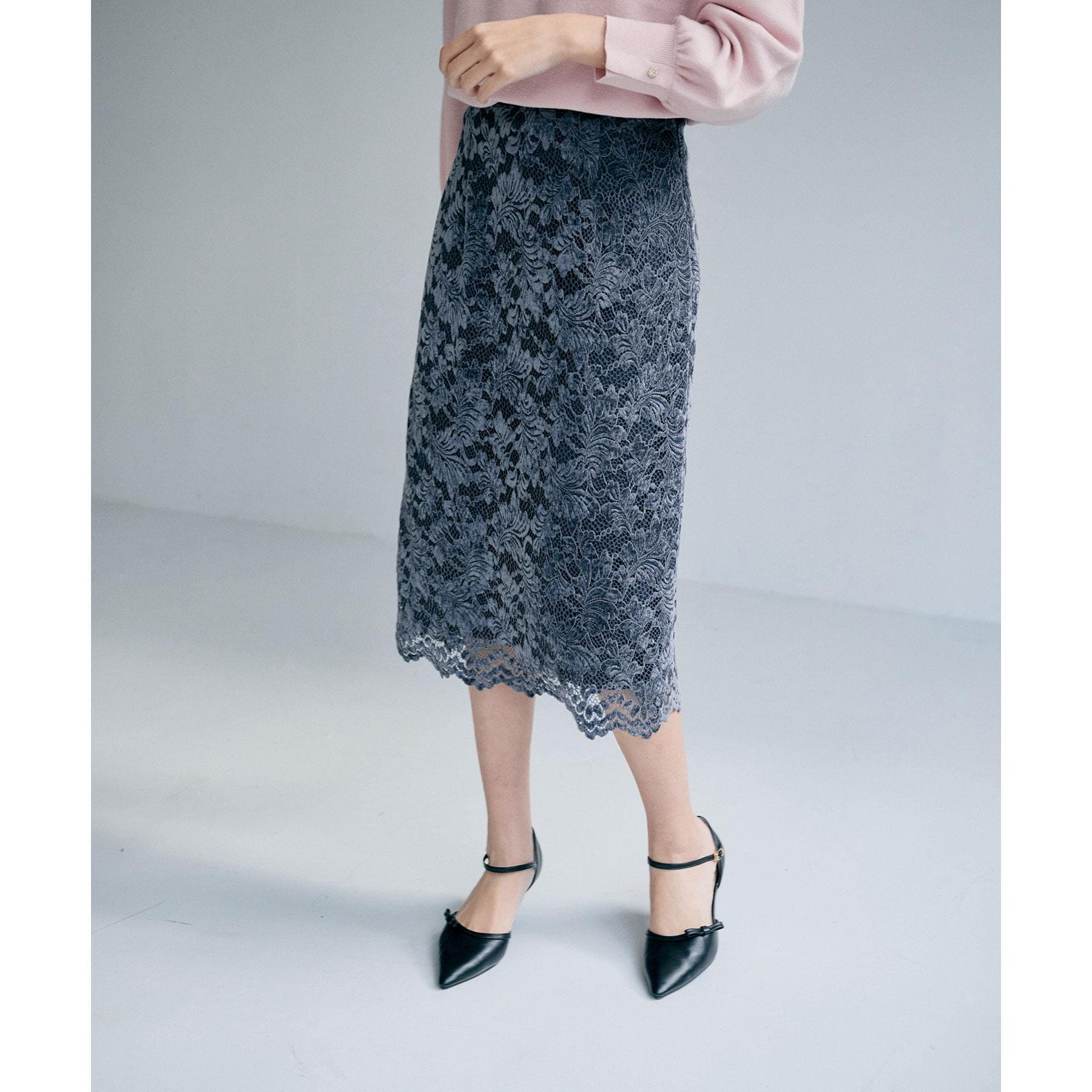 インデックス index モールレースタイトスカート【洗濯機可】 （チャコールグレー(014)） チャコールグレー(014)