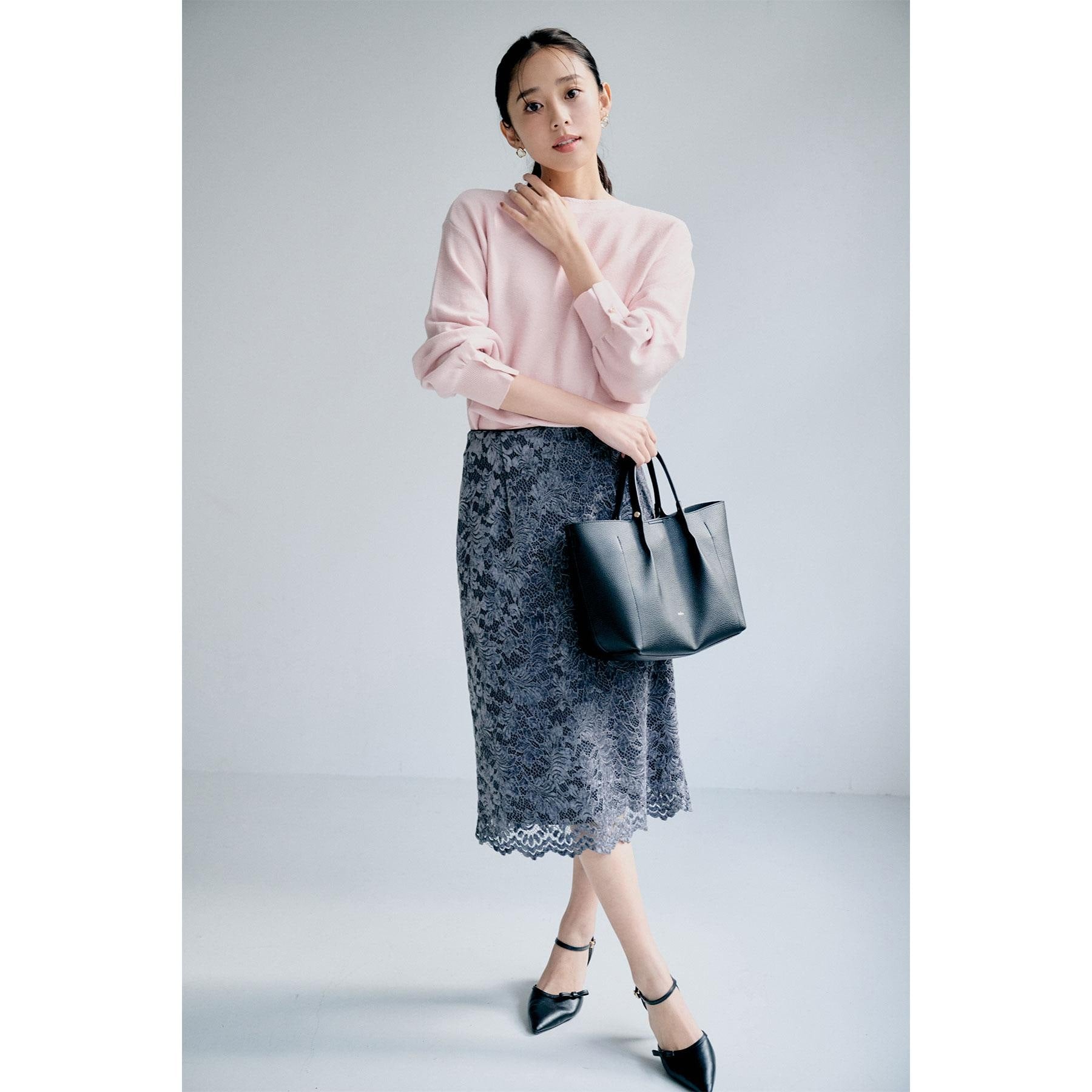 インデックス index モールレースタイトスカート【洗濯機可】 （チャコールグレー(014)） チャコールグレー(014)