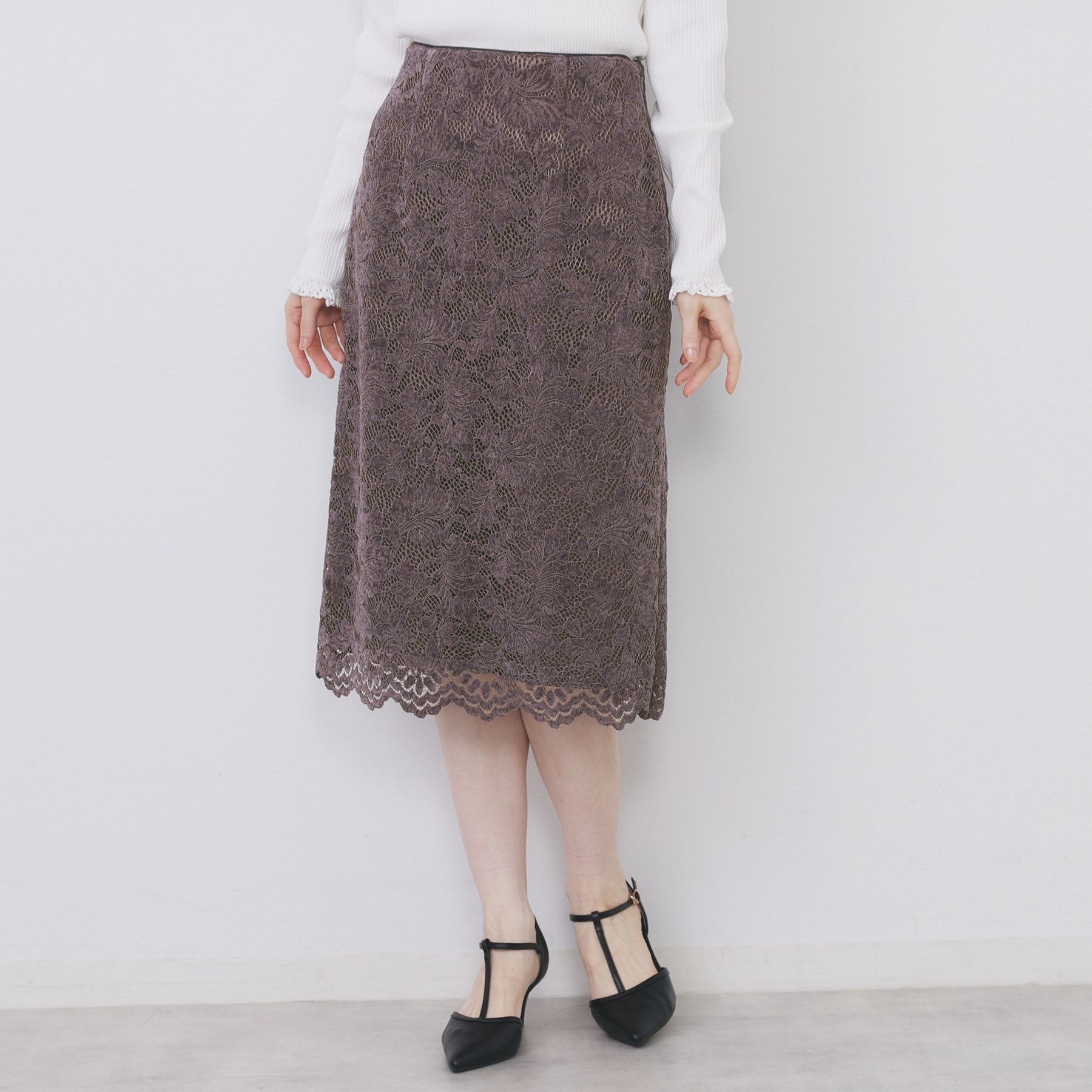 インデックス index モールレースタイトスカート【洗濯機可】 （パープル(084)） パープル(084)