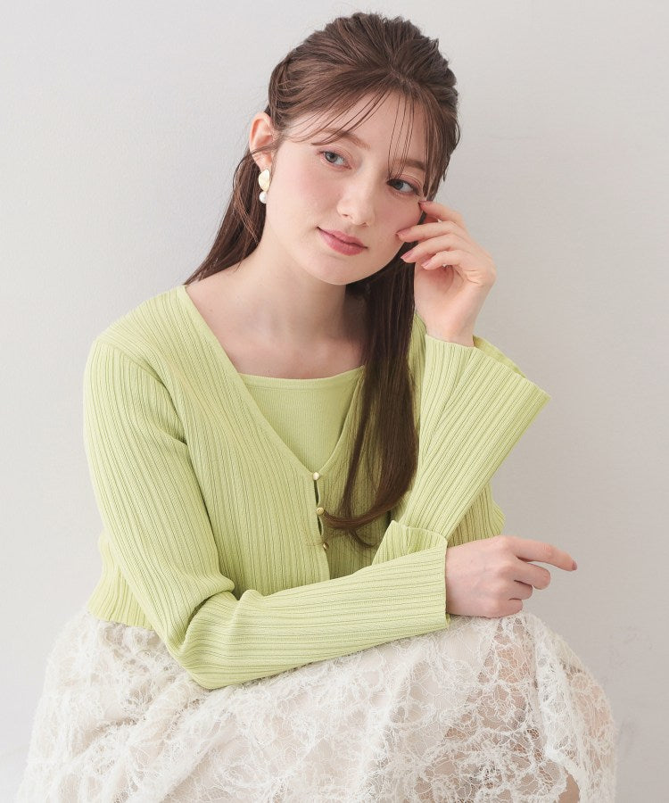 インデックス index カーディガンセット ドッキングニットワンピース【洗濯機OK】 （ライトグリーン(020)） ライトグリーン(020)