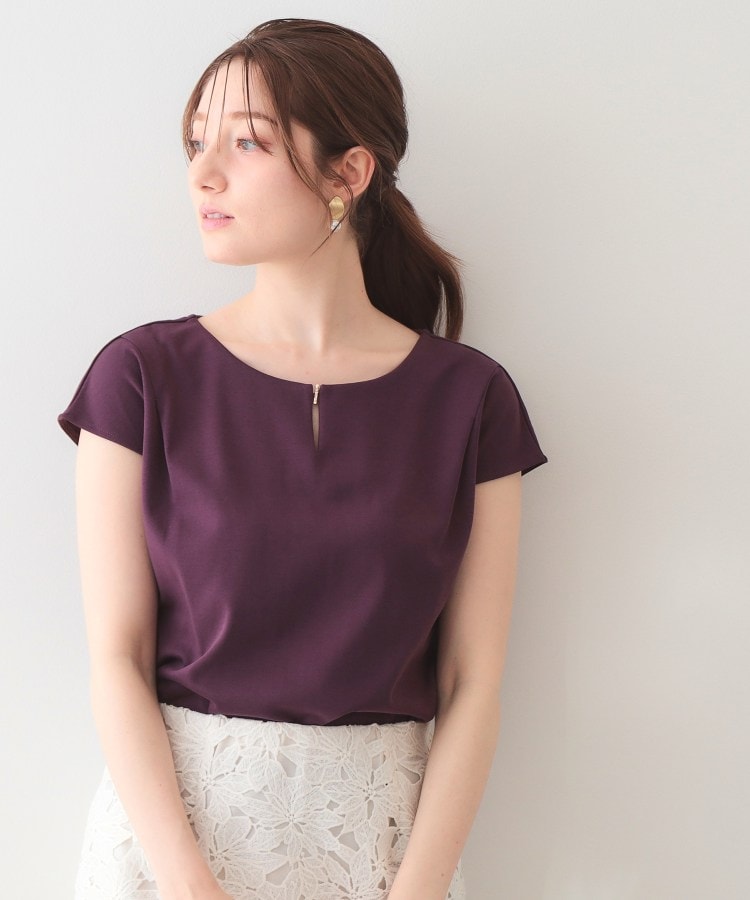 インデックス index ビジューキーネックフレンチトップス【洗濯機OK・接触冷感・UVケア】 （ライトピンク(070)） ライトピンク(070)