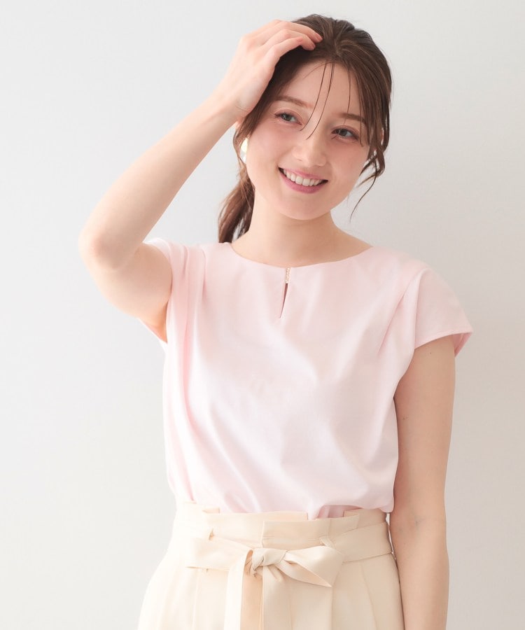 インデックス index ビジューキーネックフレンチトップス【洗濯機OK・接触冷感・UVケア】 （ライトピンク(070)） ライトピンク(070)