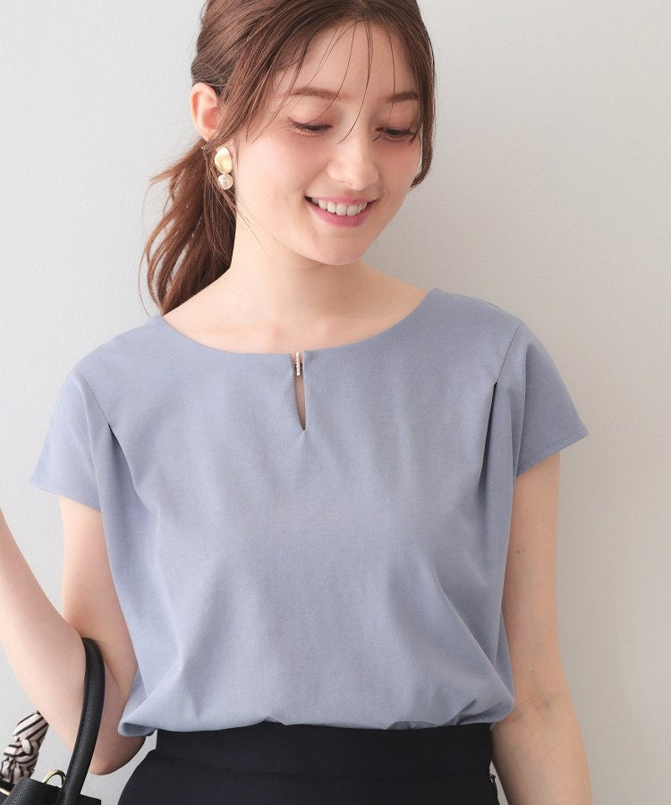 インデックス index ビジューキーネックフレンチトップス【洗濯機OK・接触冷感・UVケア】 （ブルー(091)） ブルー(091)