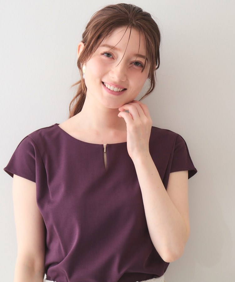 インデックス index ビジューキーネックフレンチトップス【洗濯機OK・接触冷感・UVケア】 （ボルドー(064)） ボルドー(064)