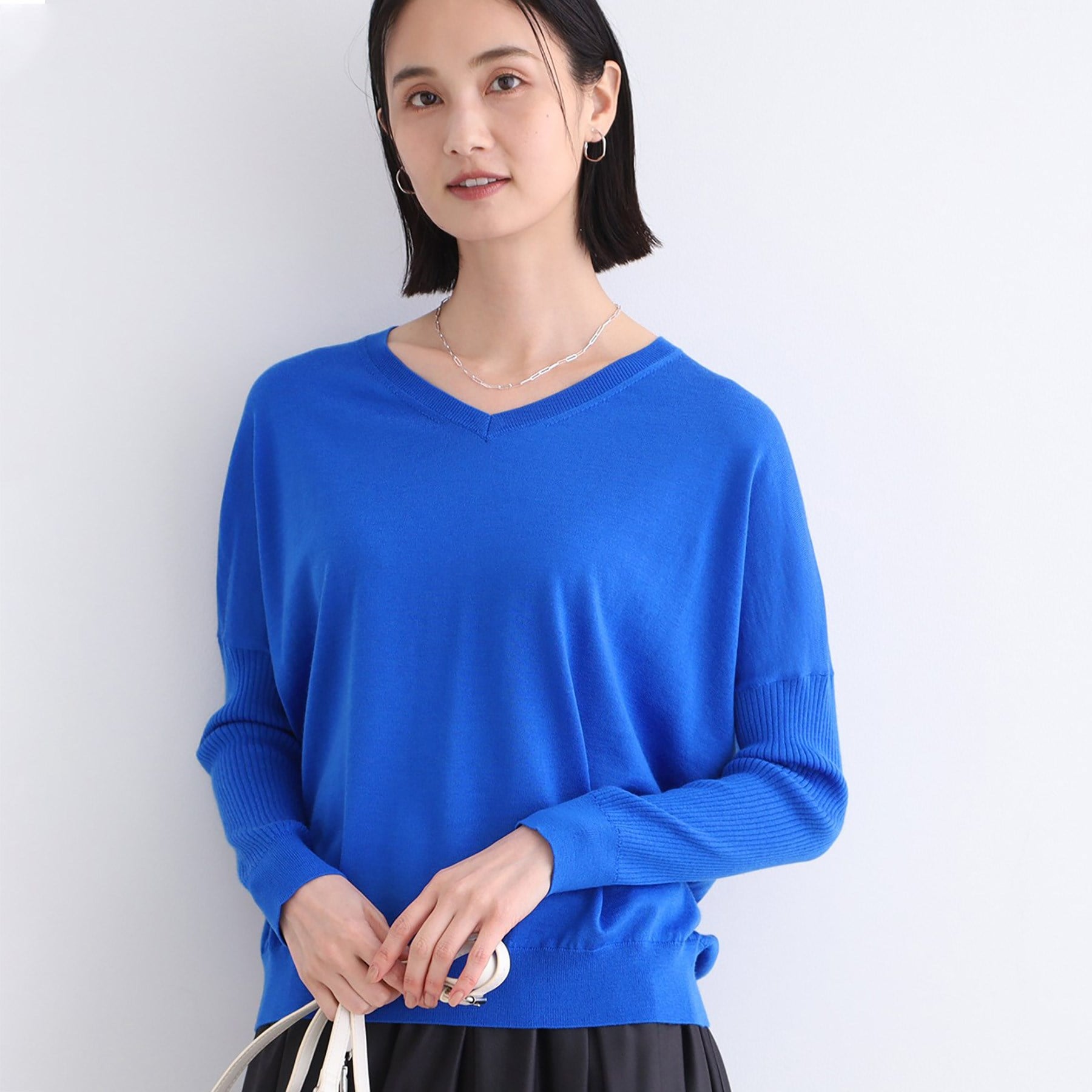 インディヴィ INDIVI 【ウール混】リブスリーブコンパクトニット （ブルー(092)） ブルー(092)