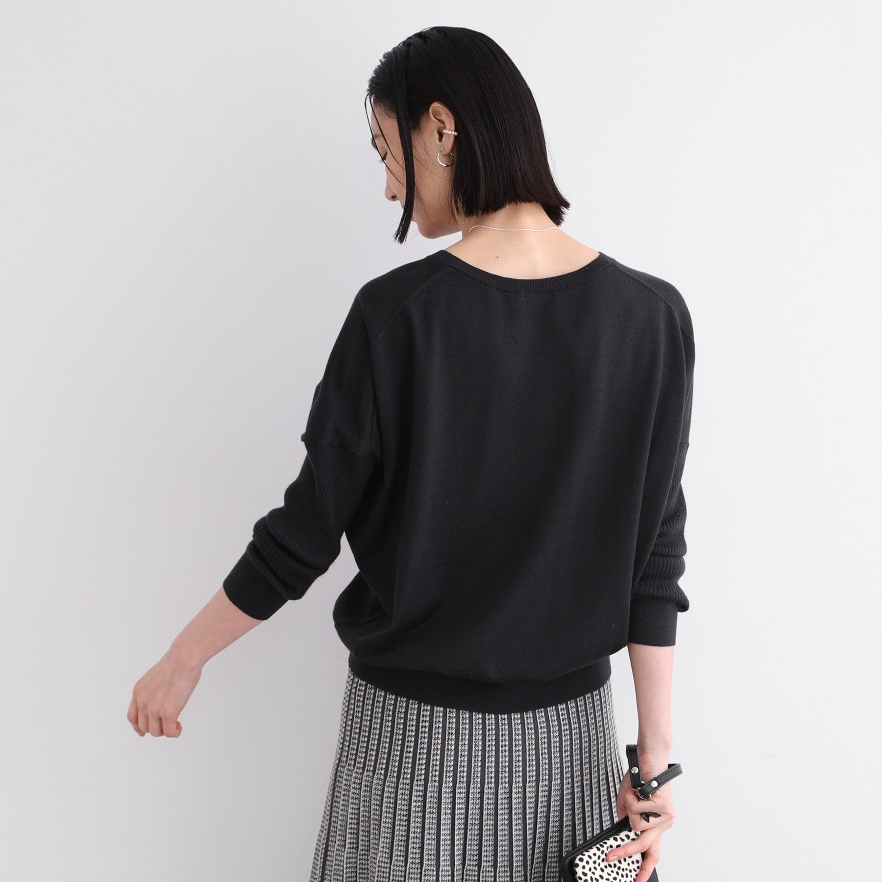 インディヴィ INDIVI 【ウール混】リブスリーブコンパクトニット