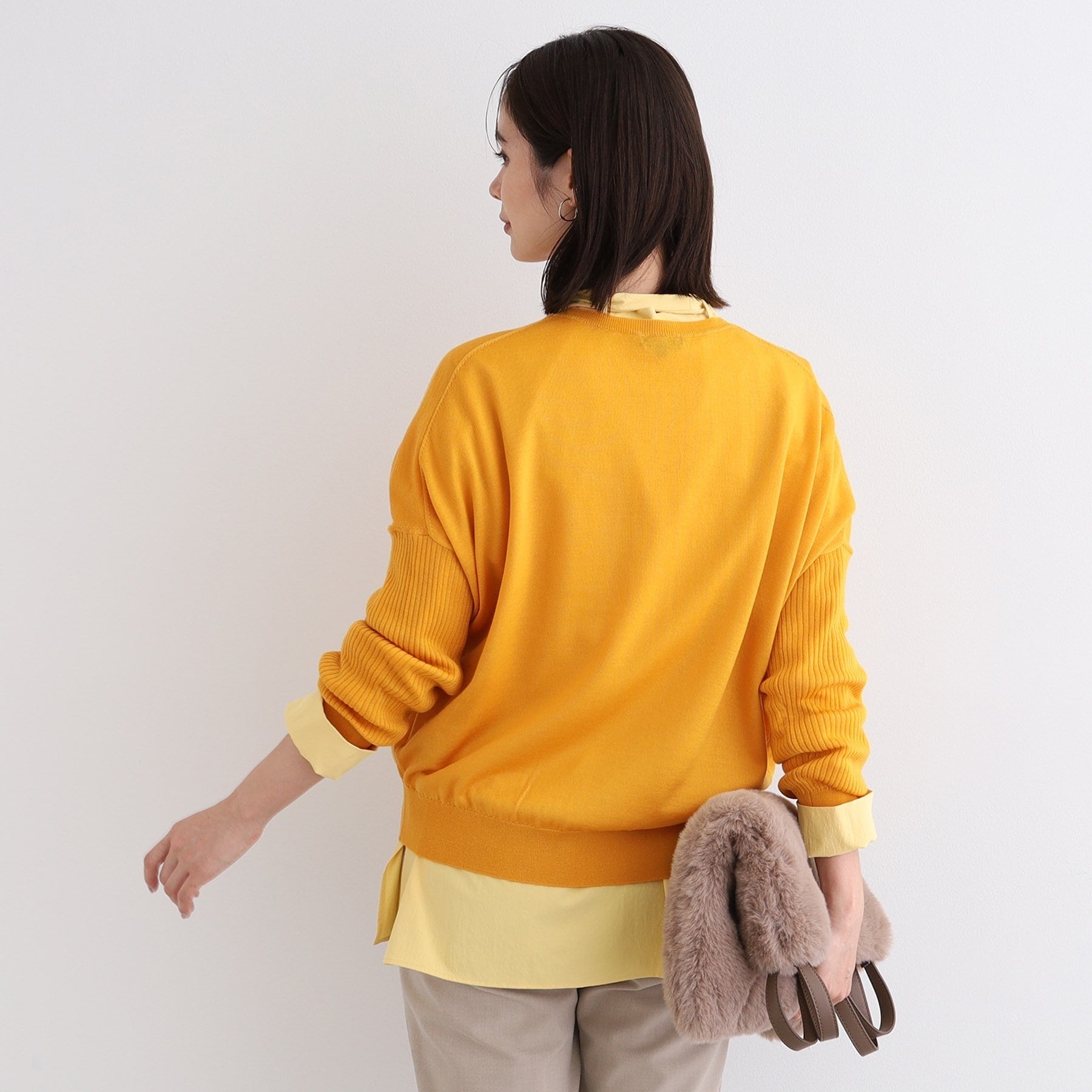 インディヴィ INDIVI 【ウール混】リブスリーブコンパクトニット