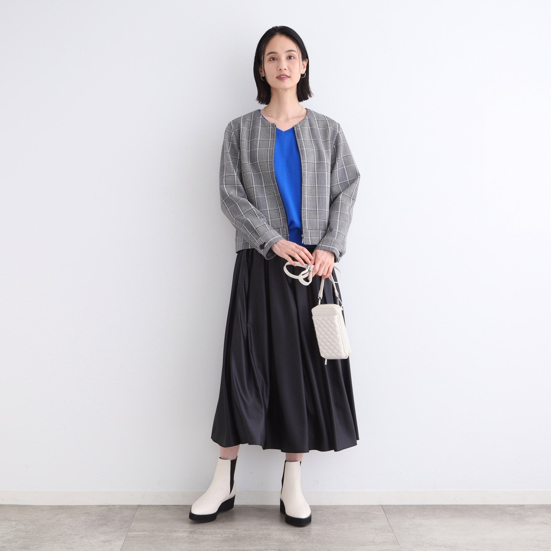 インディヴィ INDIVI 【ウール混】リブスリーブコンパクトニット