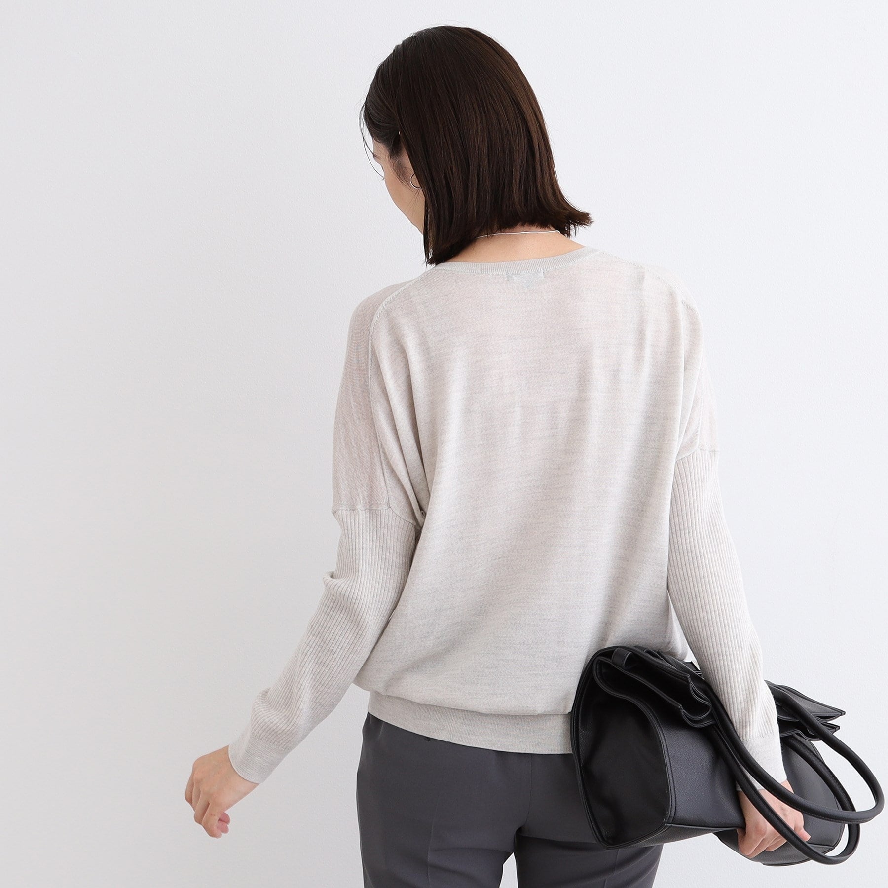 インディヴィ INDIVI 【ウール混】リブスリーブコンパクトニット