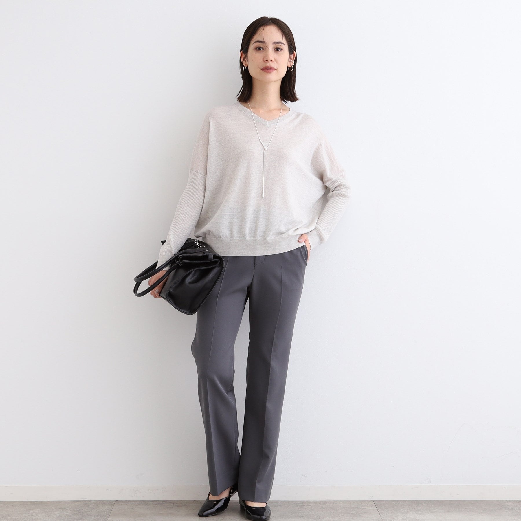 インディヴィ INDIVI 【ウール混】リブスリーブコンパクトニット