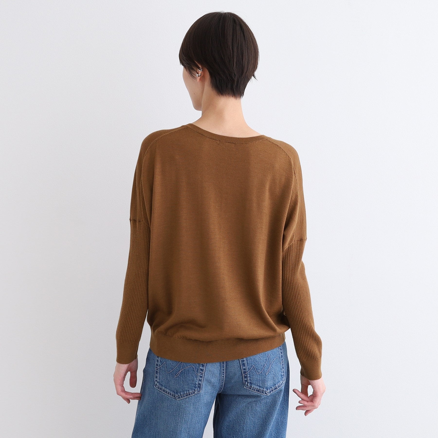 インディヴィ INDIVI 【ウール混】リブスリーブコンパクトニット