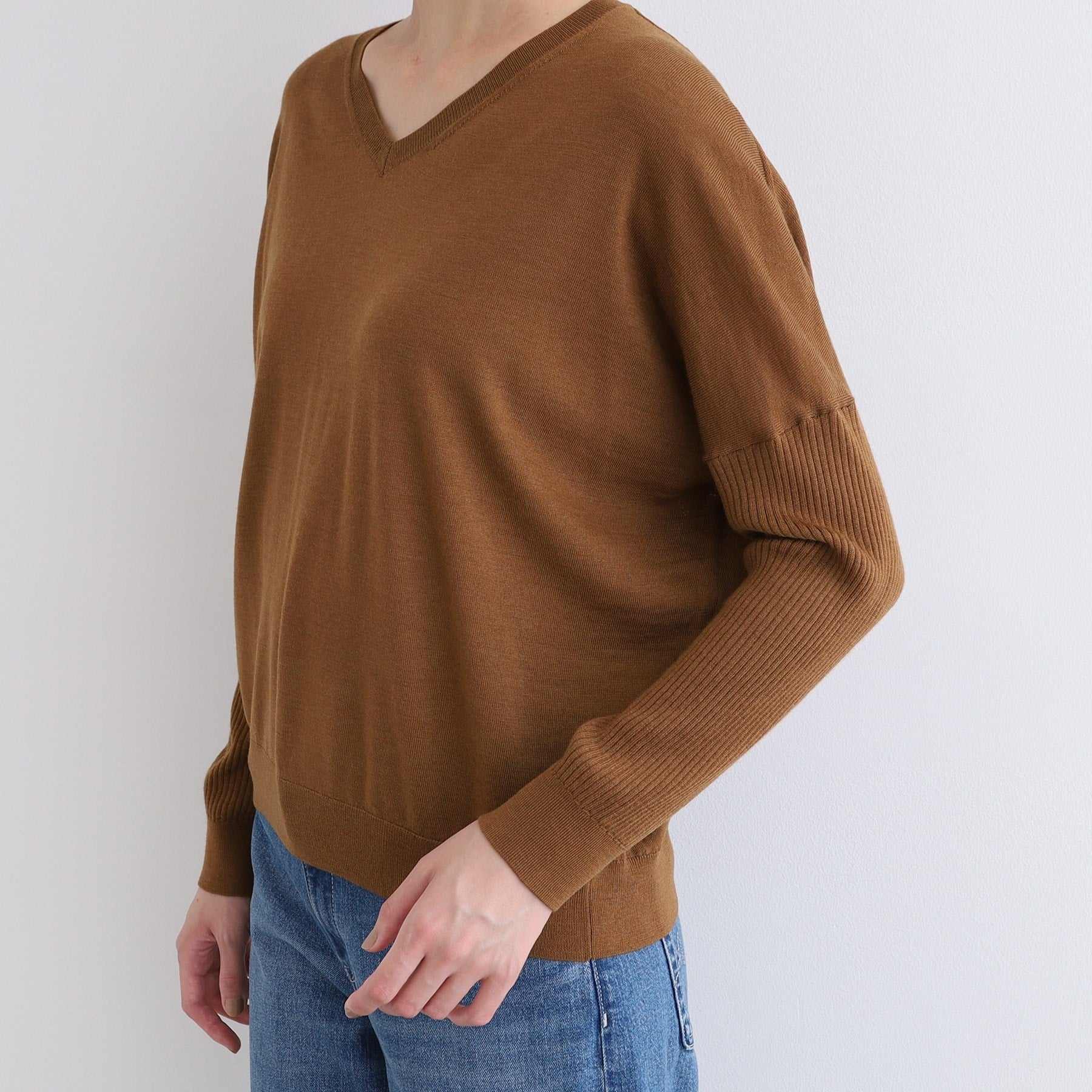 インディヴィ INDIVI 【ウール混】リブスリーブコンパクトニット