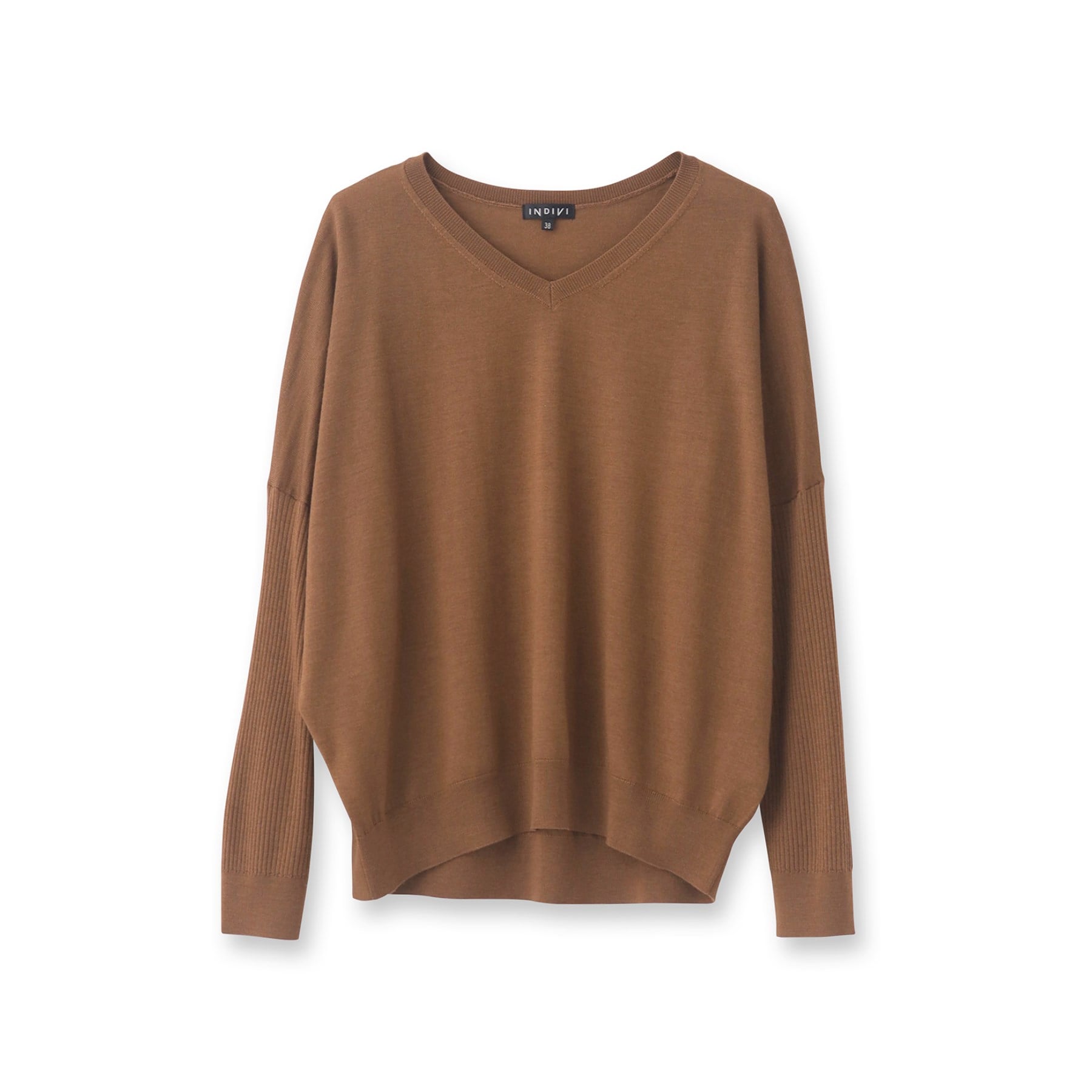 インディヴィ INDIVI 【ウール混】リブスリーブコンパクトニット