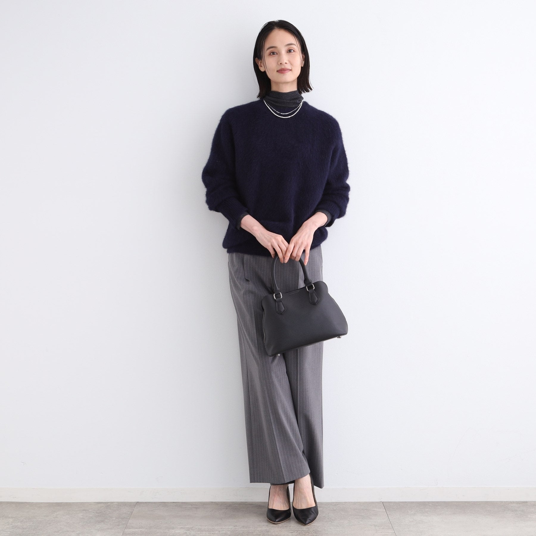 インディヴィ INDIVI 【フォックス混】ラウンドネックヘアリーニット （キャメルブラウン(041)） キャメルブラウン(041)