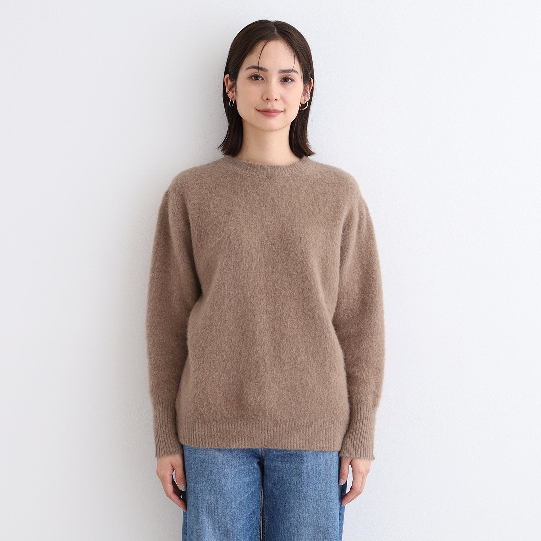 インディヴィ INDIVI 【フォックス混】ラウンドネックヘアリーニット （キャメルブラウン(041)） キャメルブラウン(041)