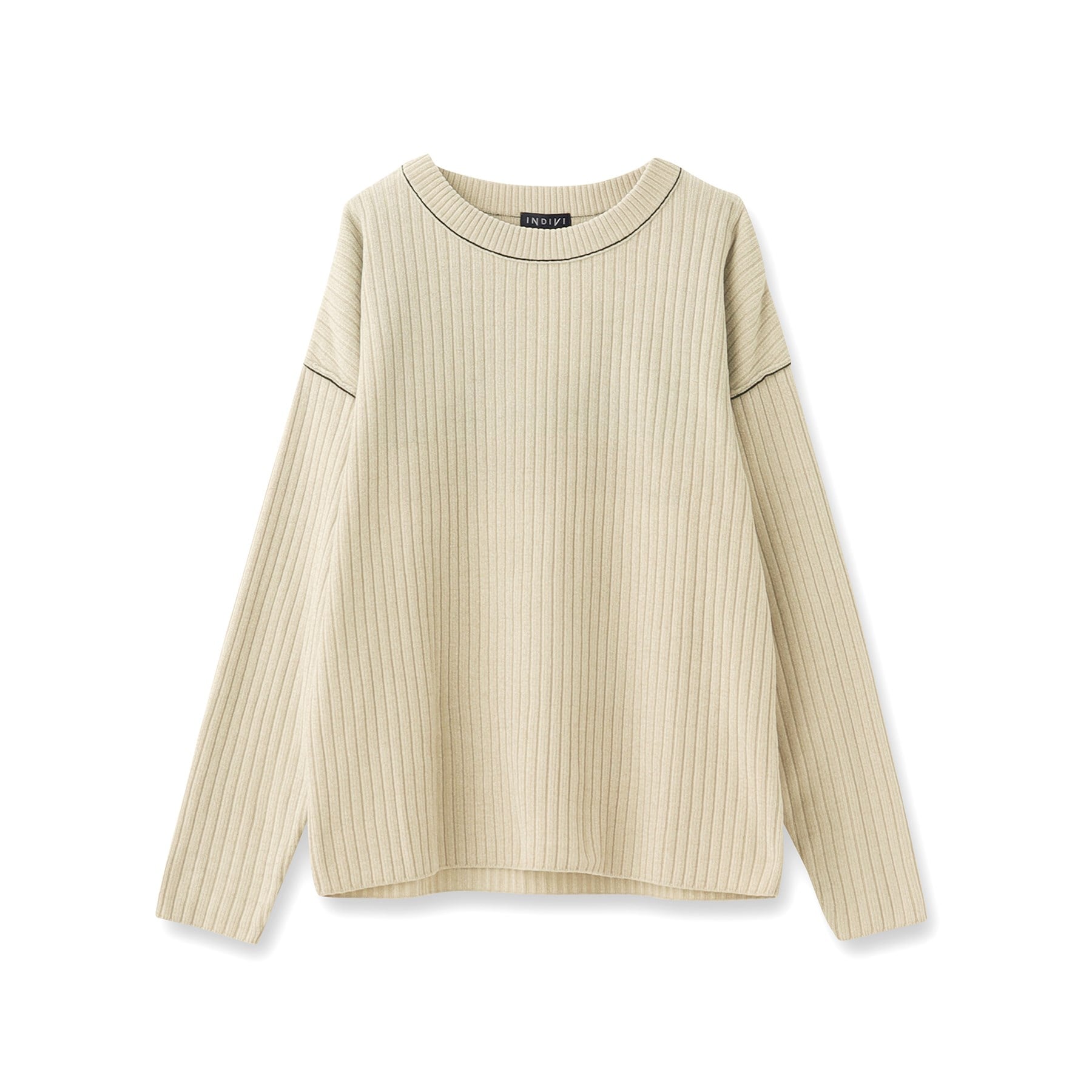 インディヴィ INDIVI 【トレンド◎／パイピングデザイン】モールヤーンニット （ベージュ(052)） ベージュ(052)