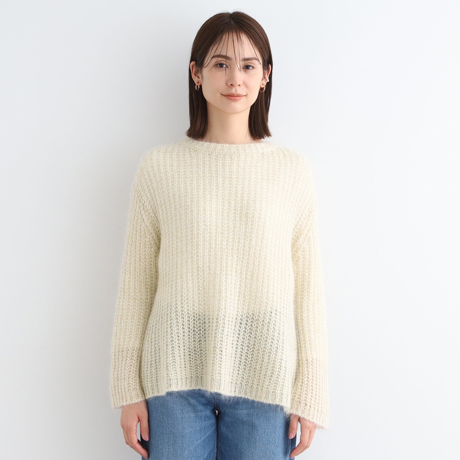 インディヴィ INDIVI 【洗える／モヘヤ混】ヘアリーゆるラメニット （ライトグレー(011)） ライトグレー(011)