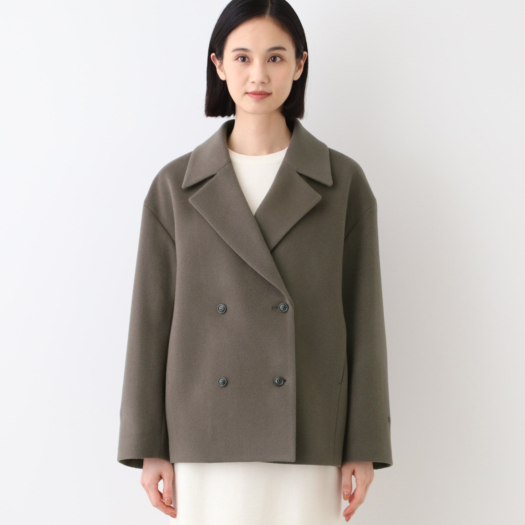 インディヴィ INDIVI 【日本製】ベルト付フォルムショートコート