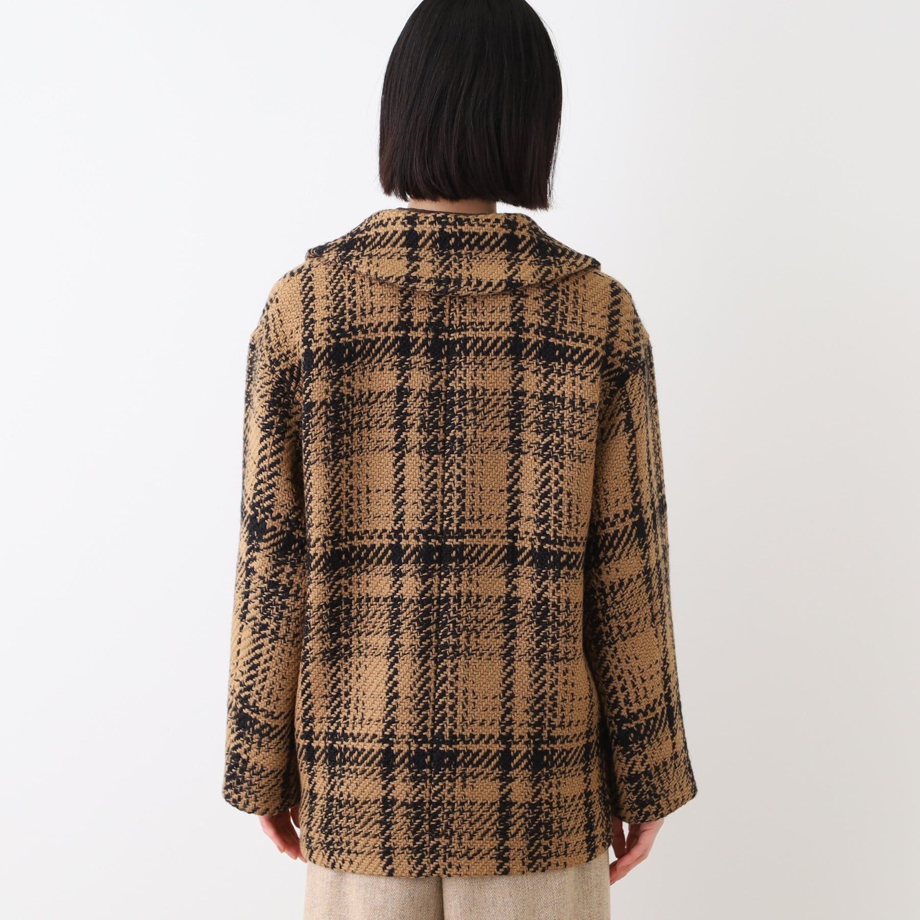 インディヴィ INDIVI 【日本製】ビッグチェック柄ショートコート （キャメルブラウン(241)） キャメルブラウン(241)