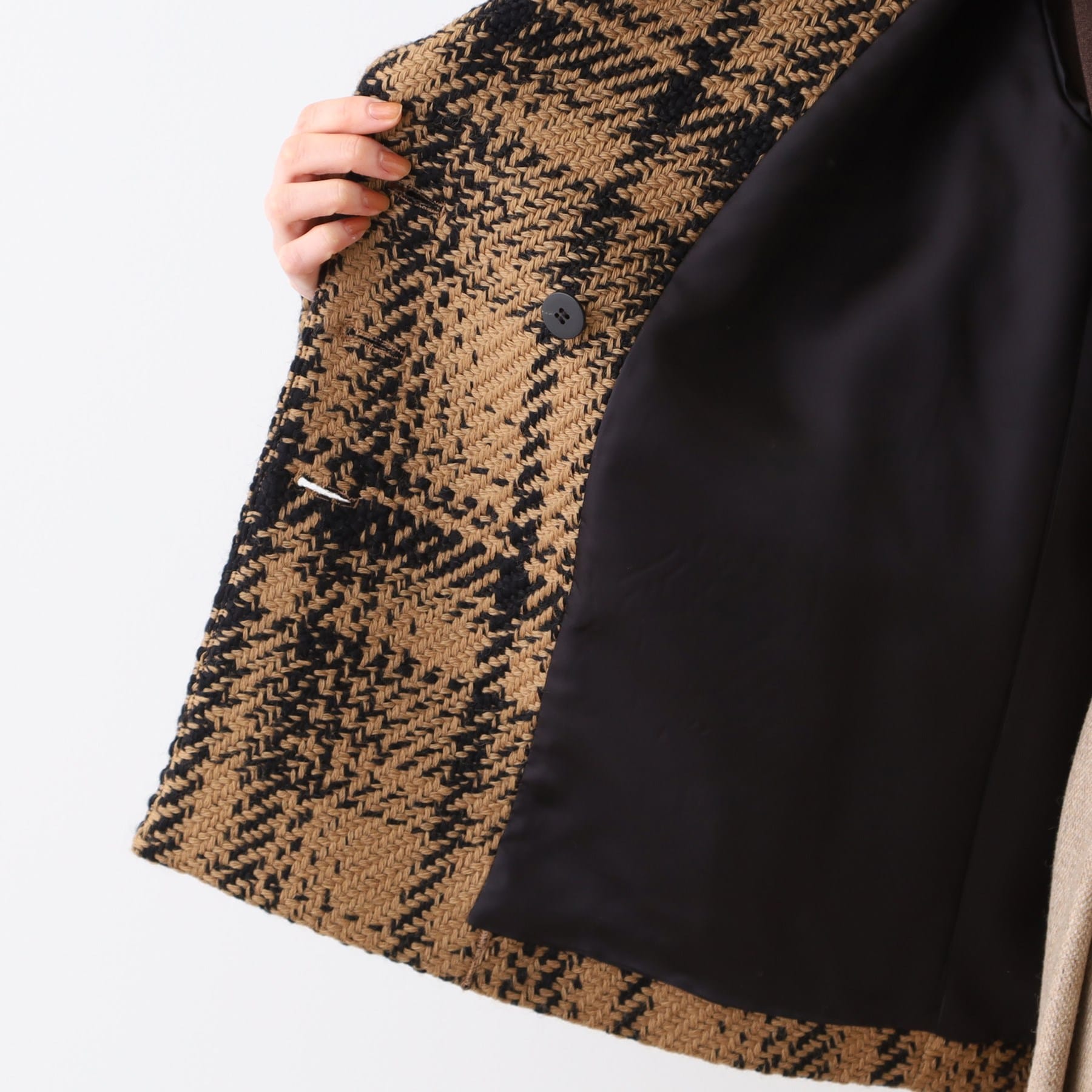 インディヴィ INDIVI 【日本製】ビッグチェック柄ショートコート （キャメルブラウン(241)） キャメルブラウン(241)